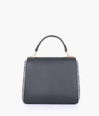 Black and white criss-cross top-handle bag