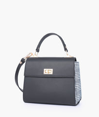 Black and white criss-cross top-handle bag