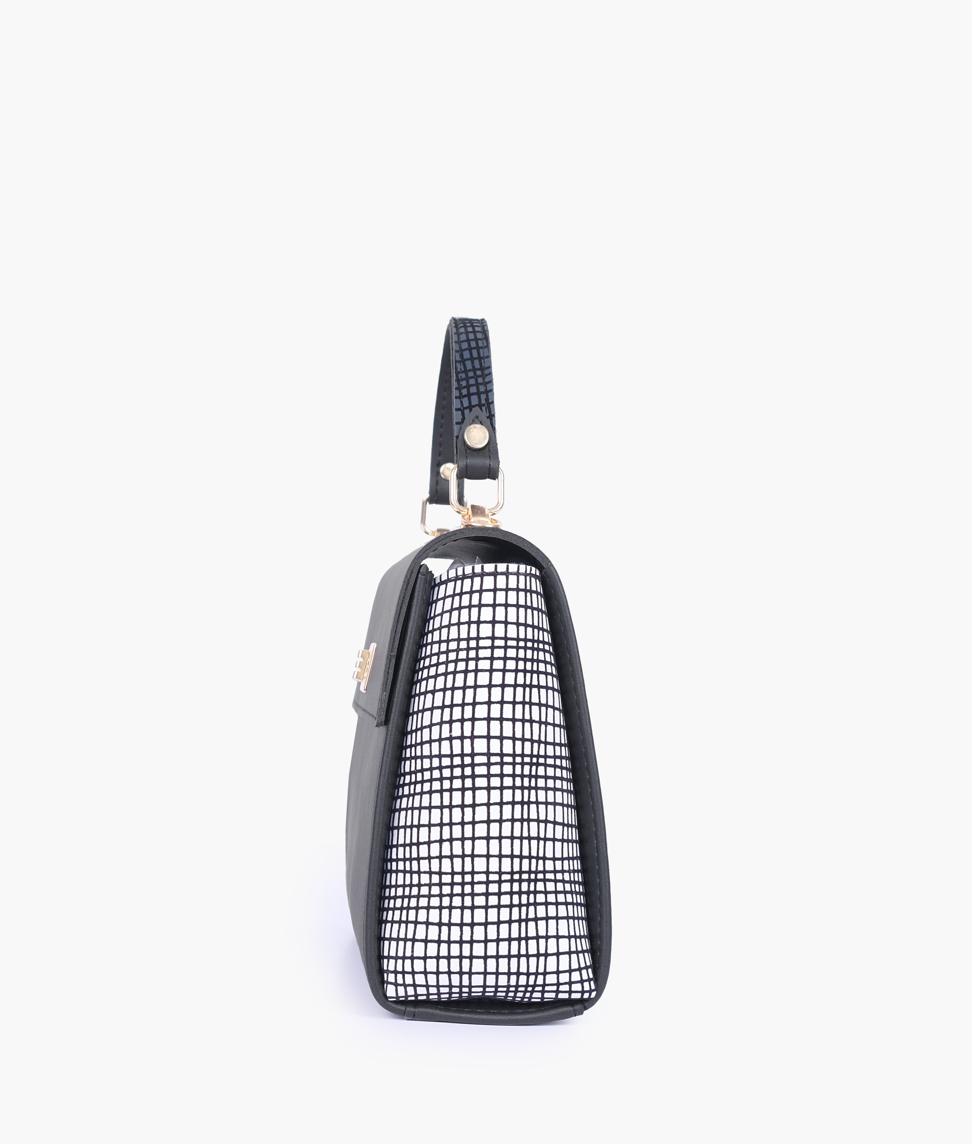 Black and white criss-cross top-handle bag