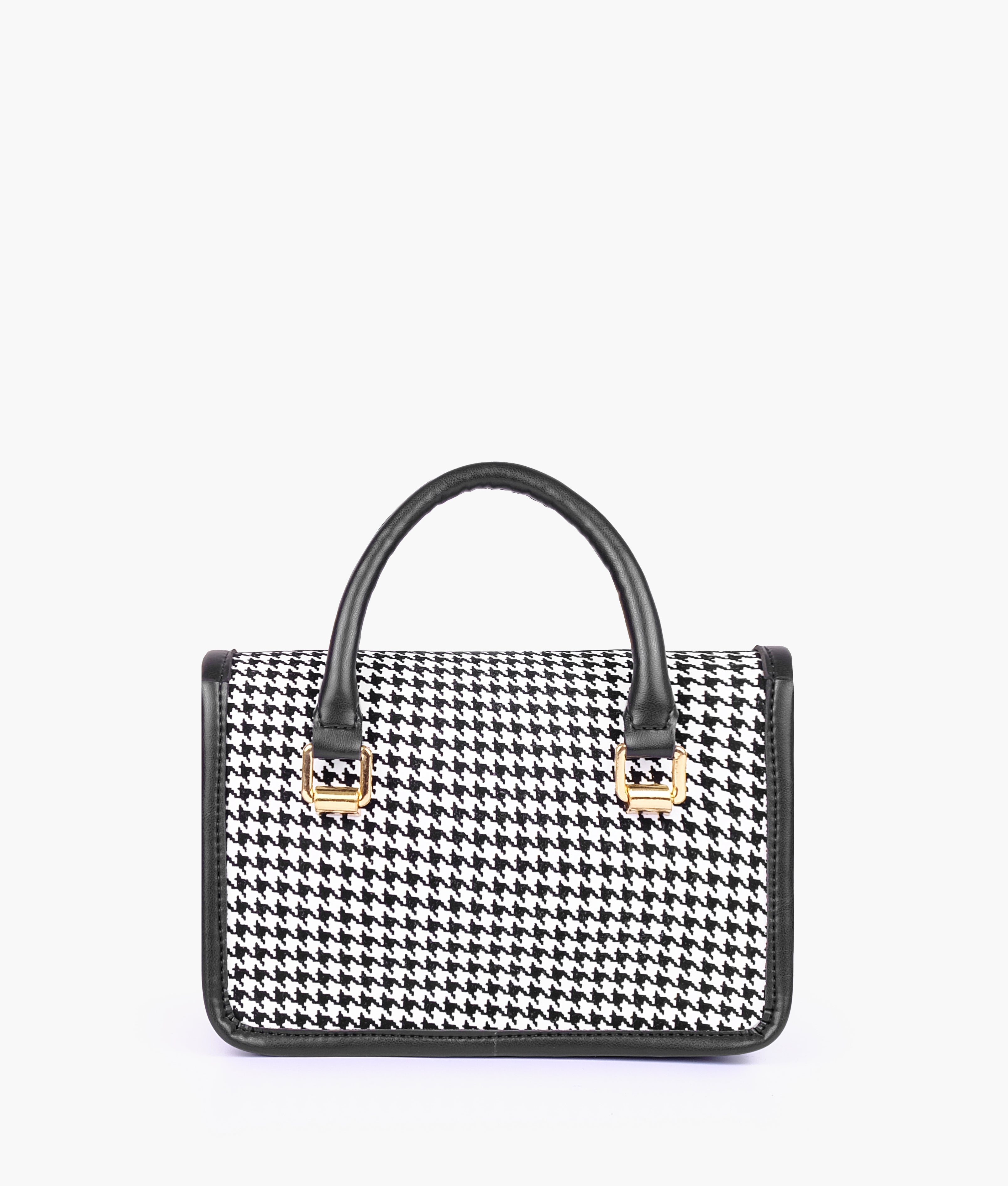 Black and white houndstooth cross-body with flap