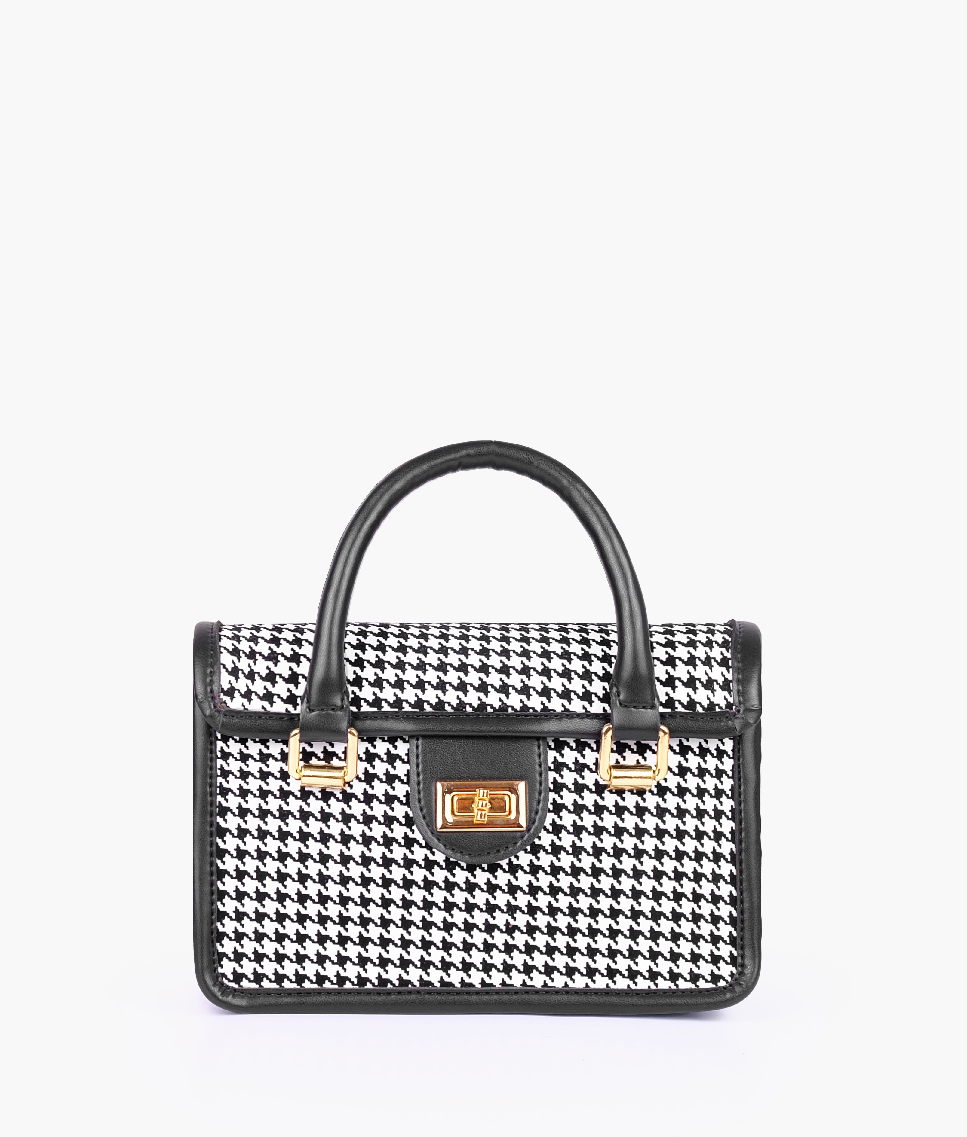 Black and white houndstooth cross-body with flap