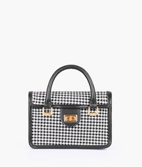 Black and white houndstooth cross-body with flap