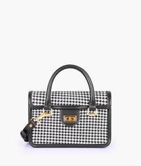 Black and white houndstooth cross-body with flap