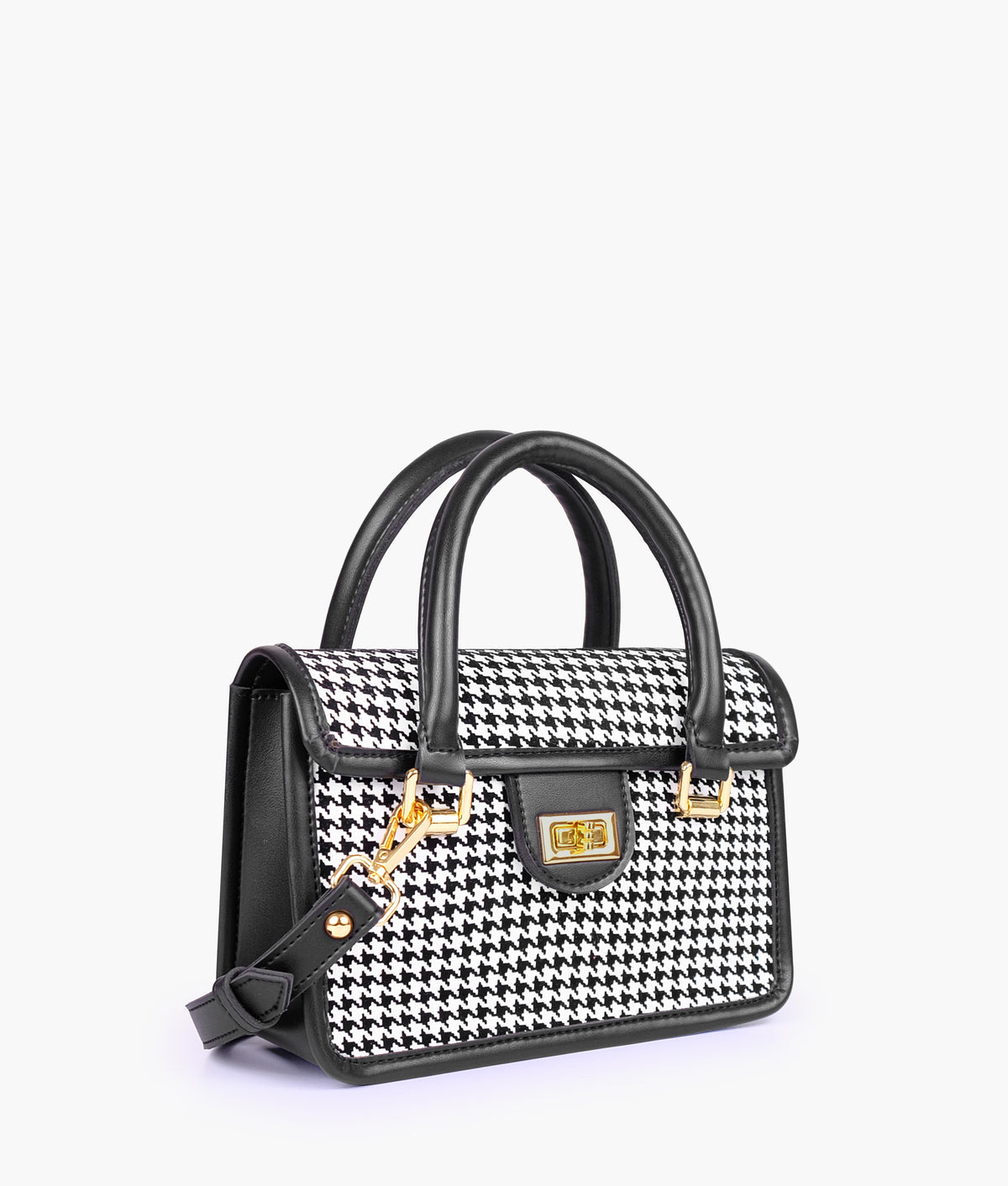 Black and white houndstooth cross-body with flap