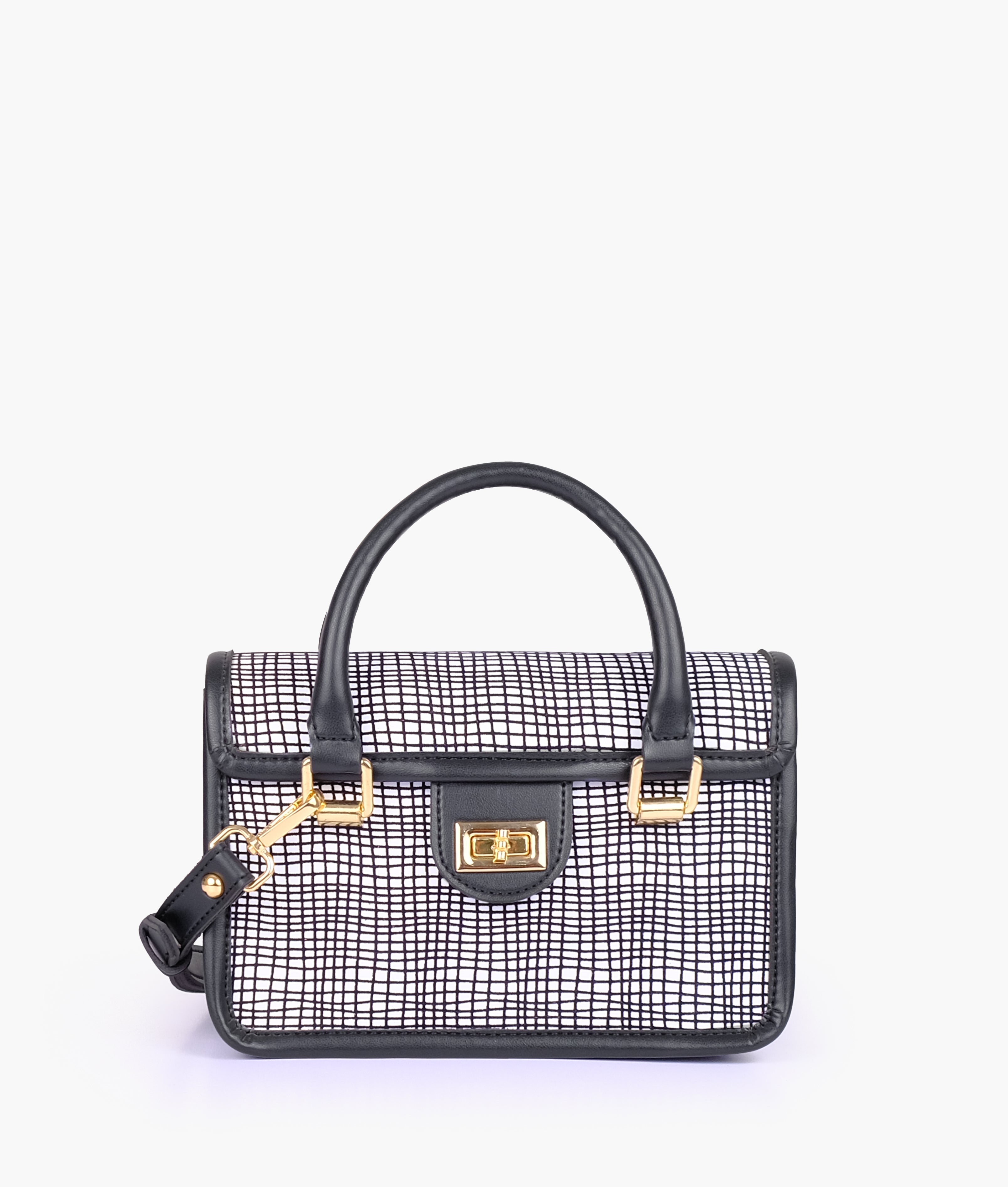 Black and white patterned cross-body with flap