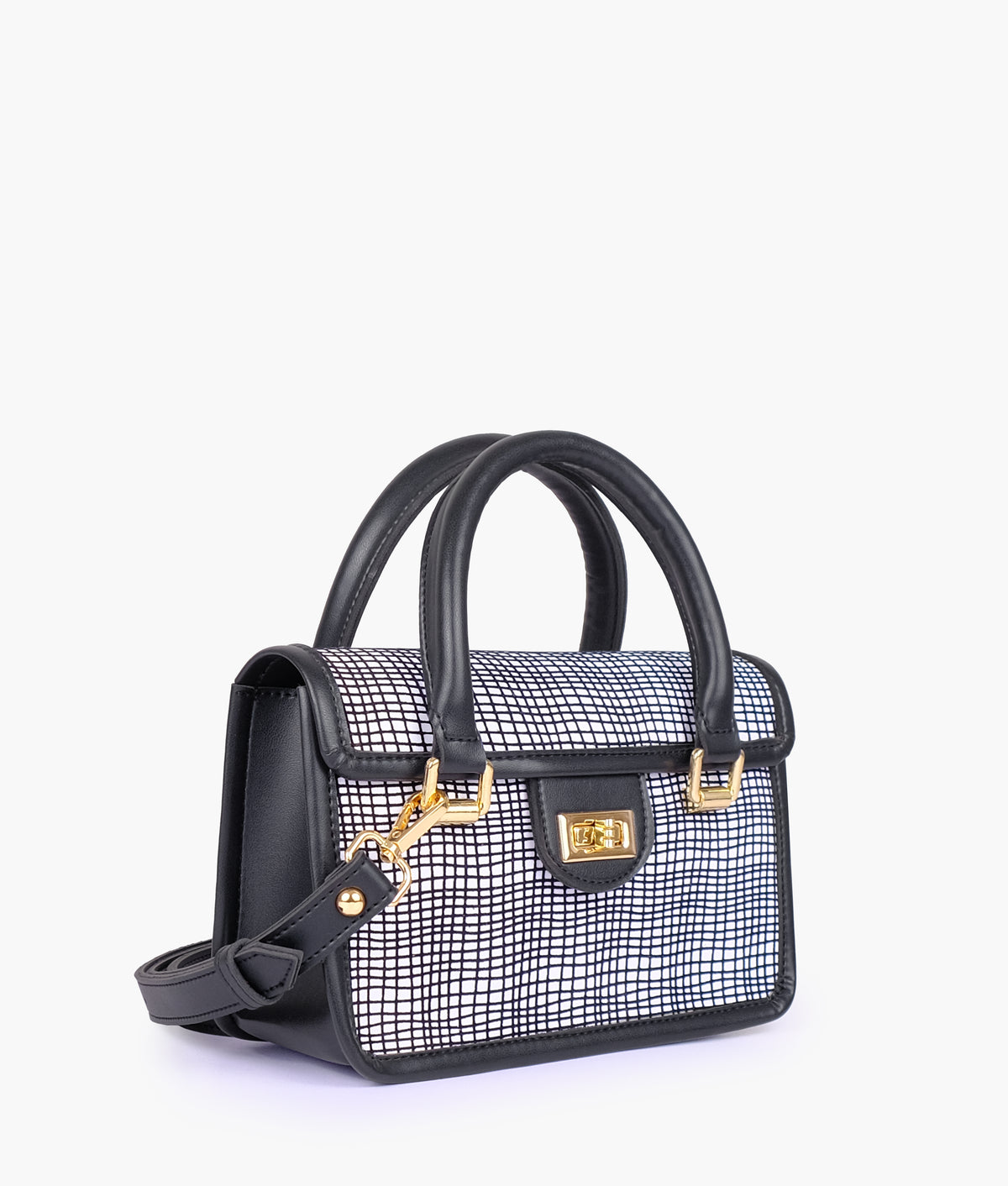 Black and white patterned cross-body with flap