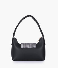 Black and white purse with braided strap