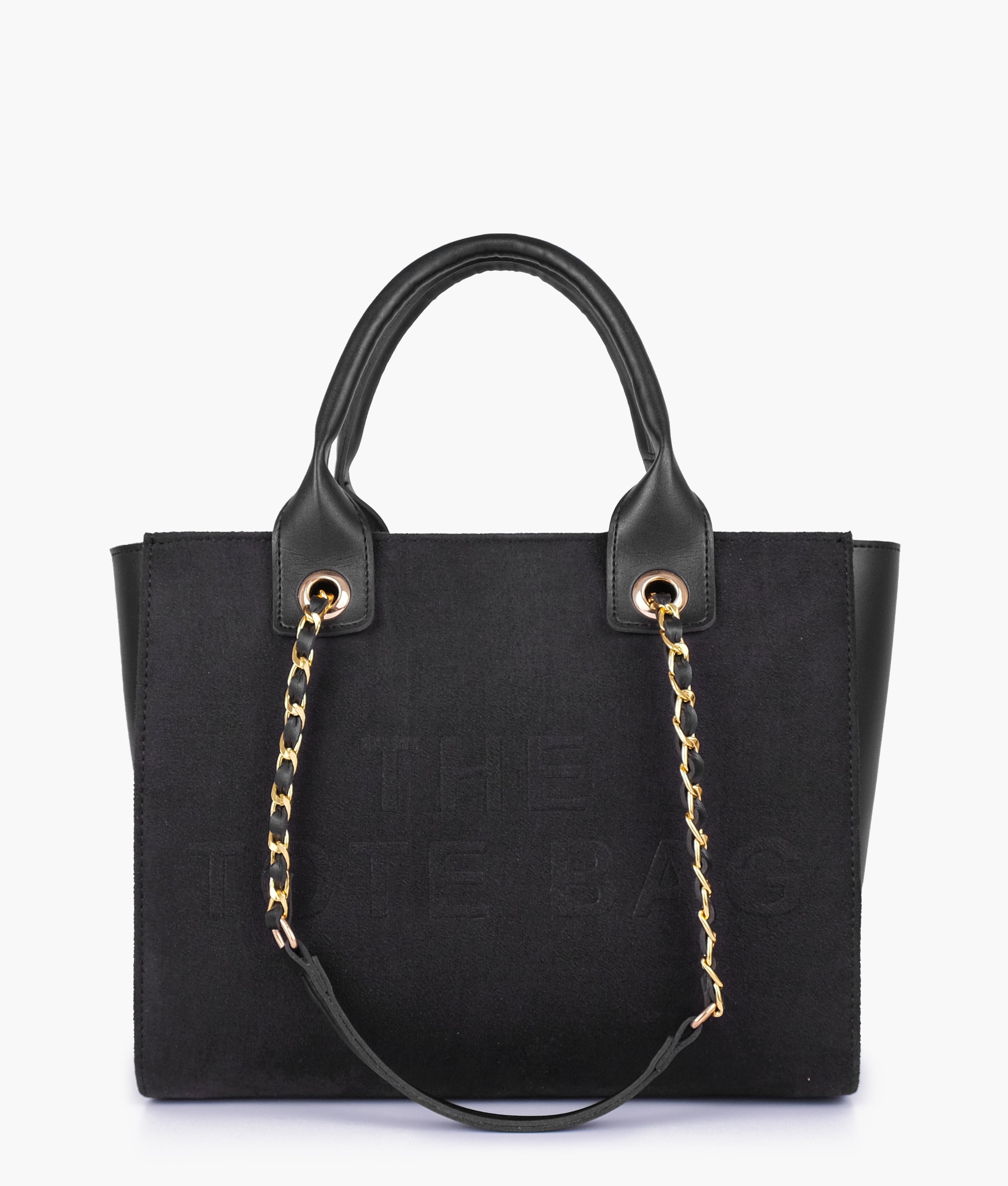 Black chain handle tote