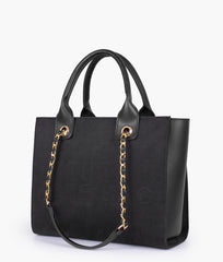 Black chain handle tote