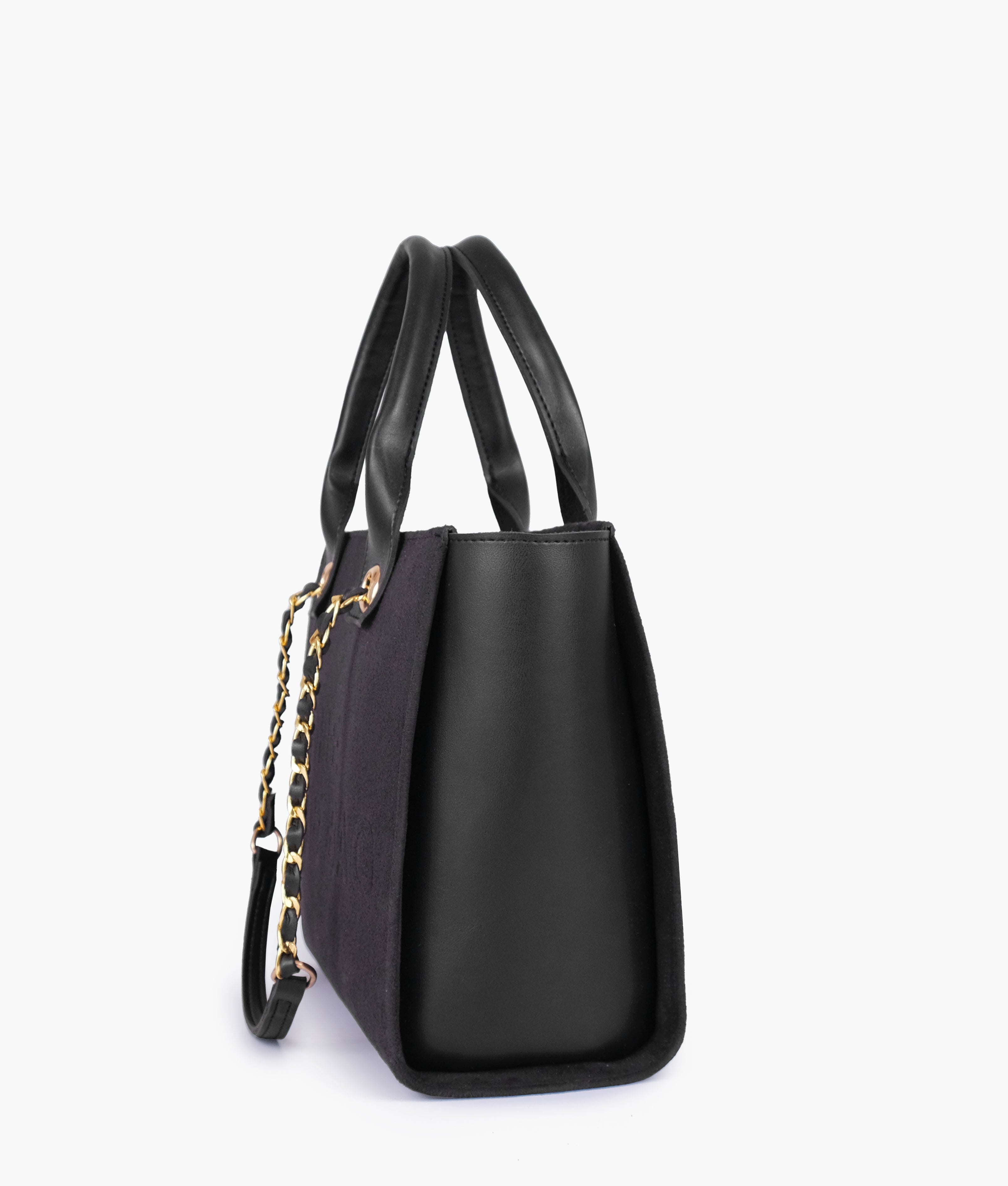 Black chain handle tote