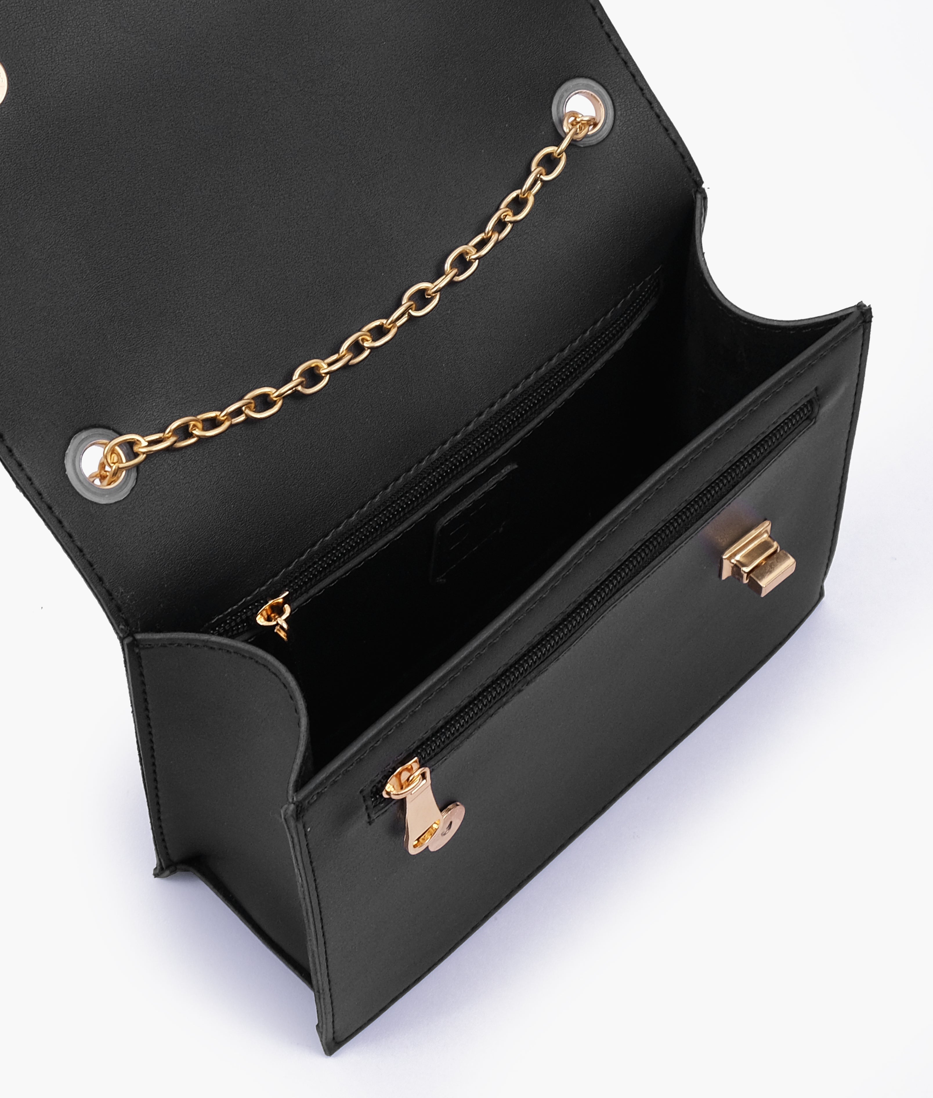Black chain shoulder bag with twist lock