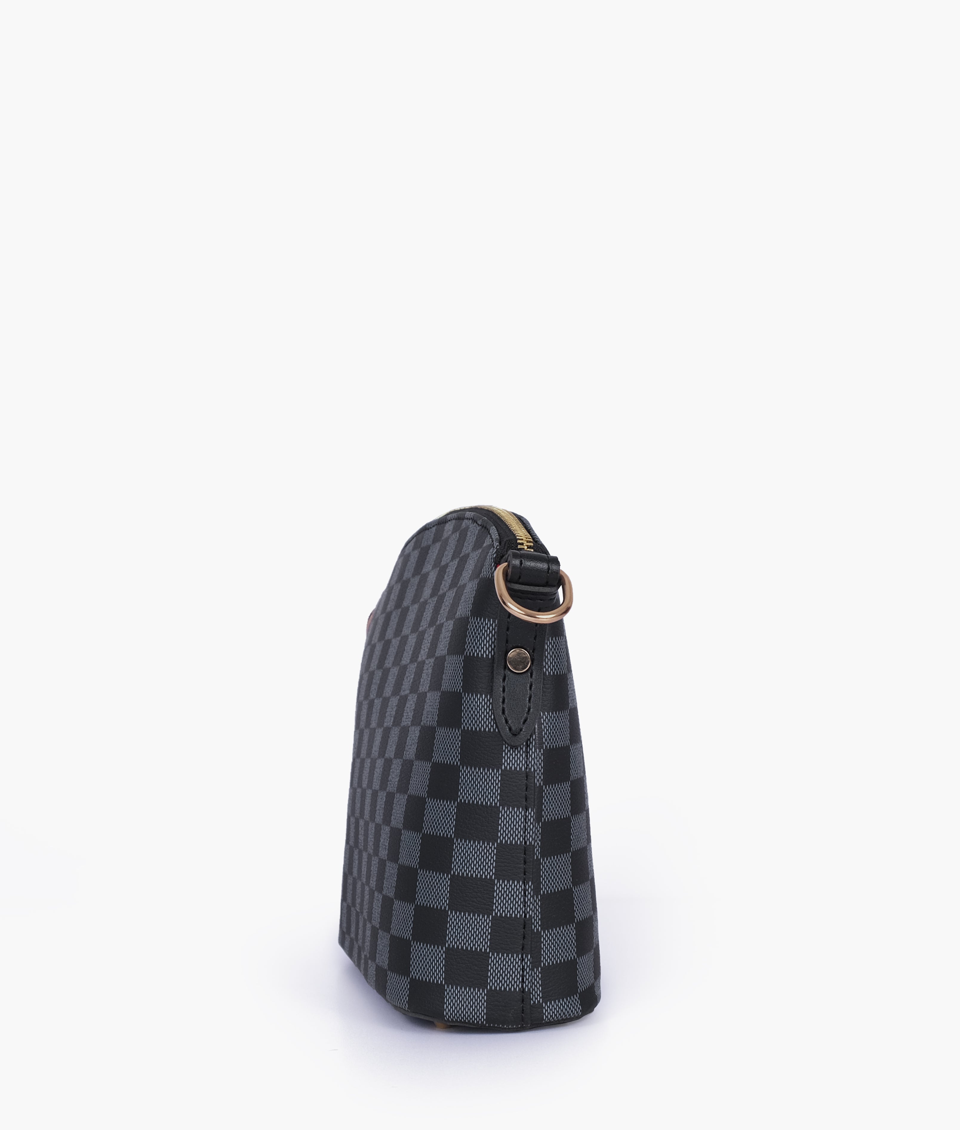 Black checkered dome cross-body bag