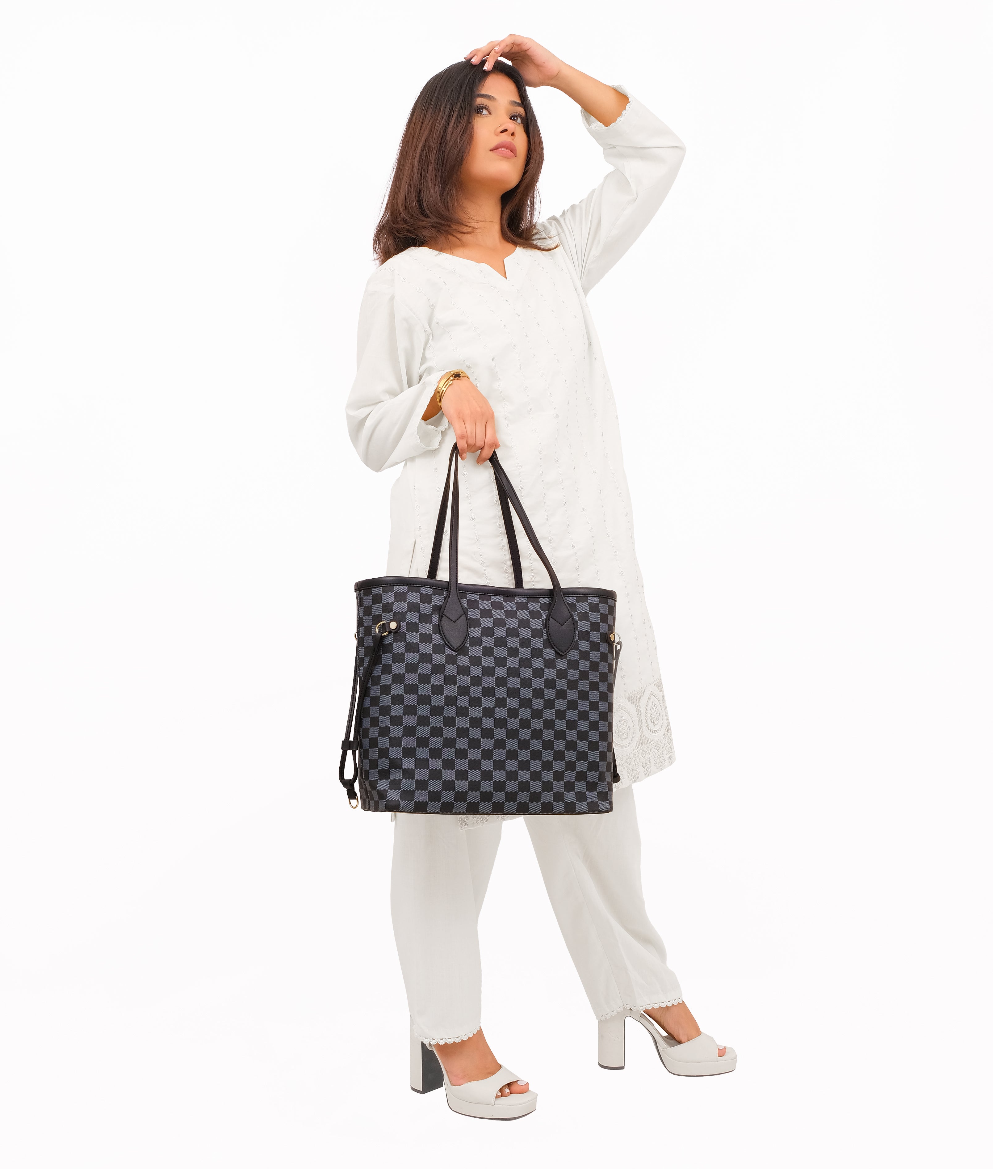 Black checkered neverfull tote bag