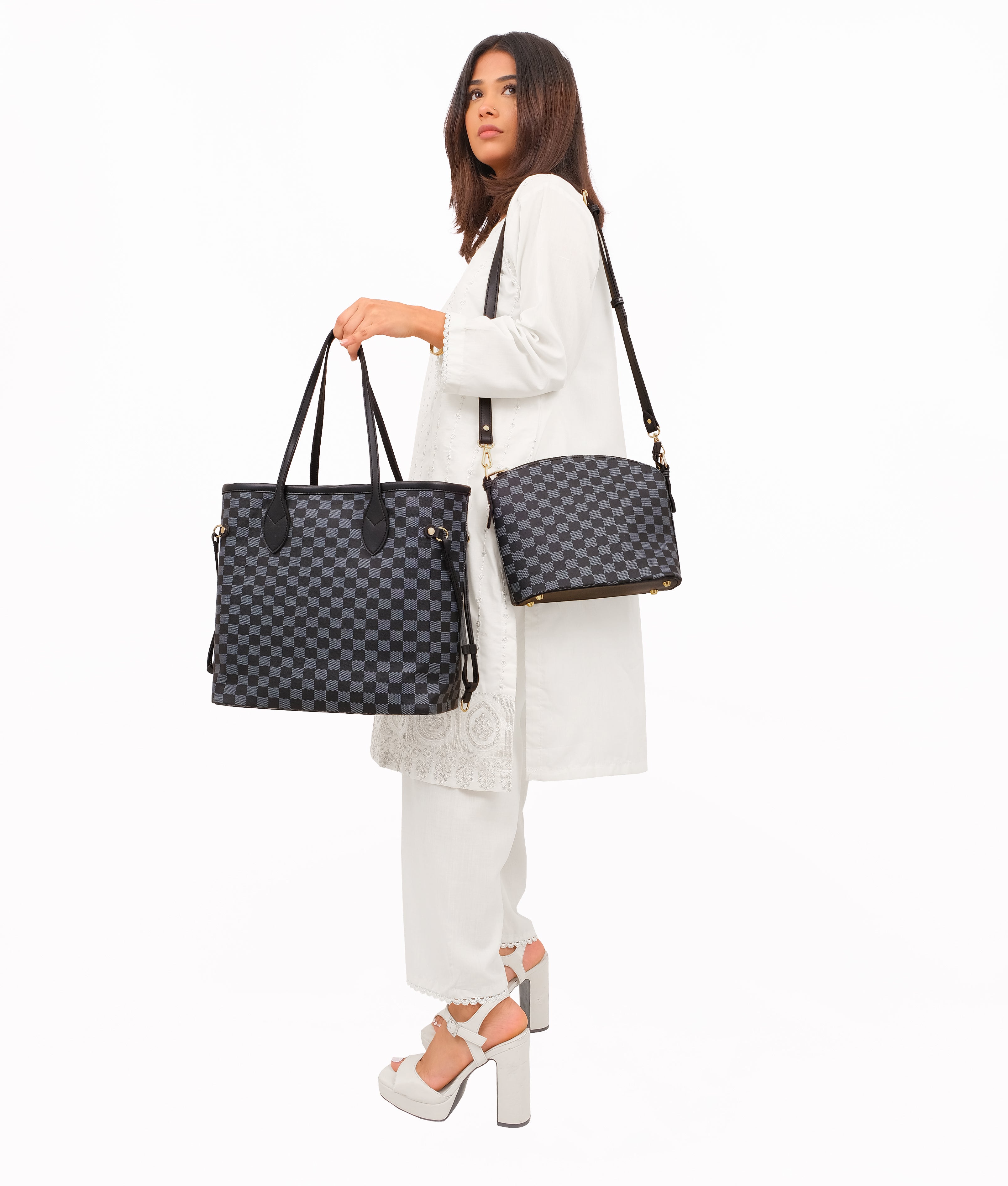 Black checkered neverfull two piece set