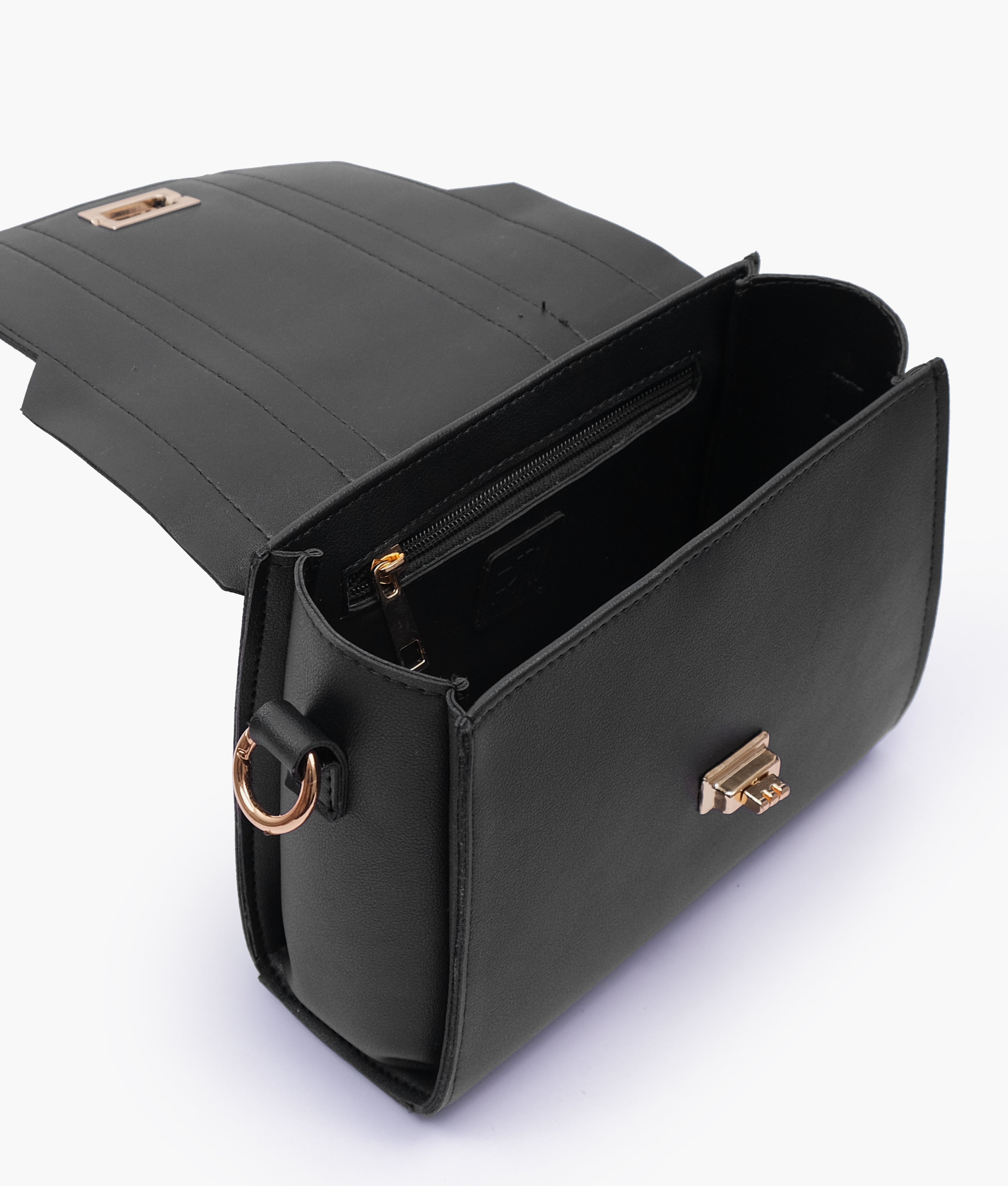 Black compact top-handle cross-body bag