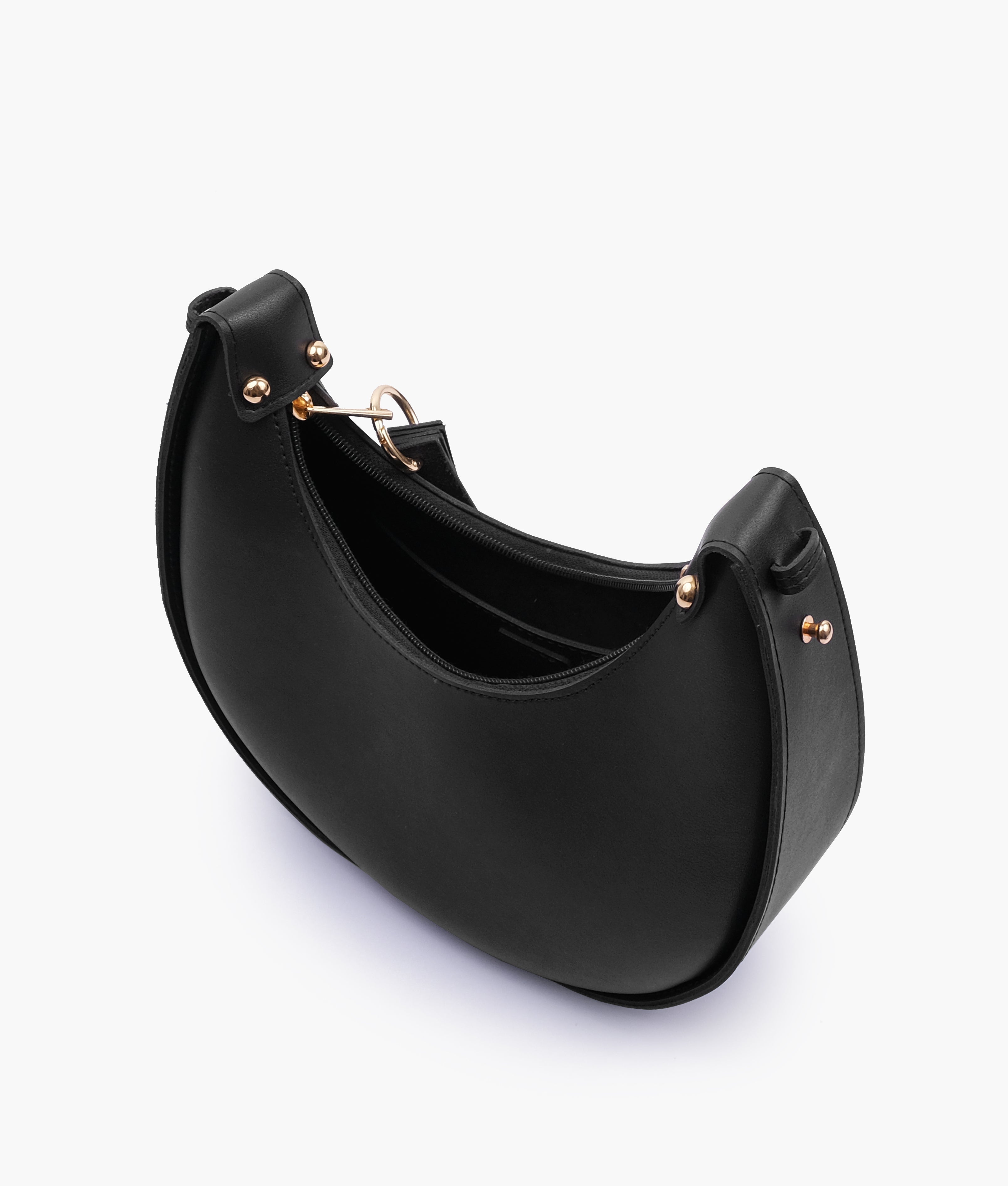 Black crescent hobo bag