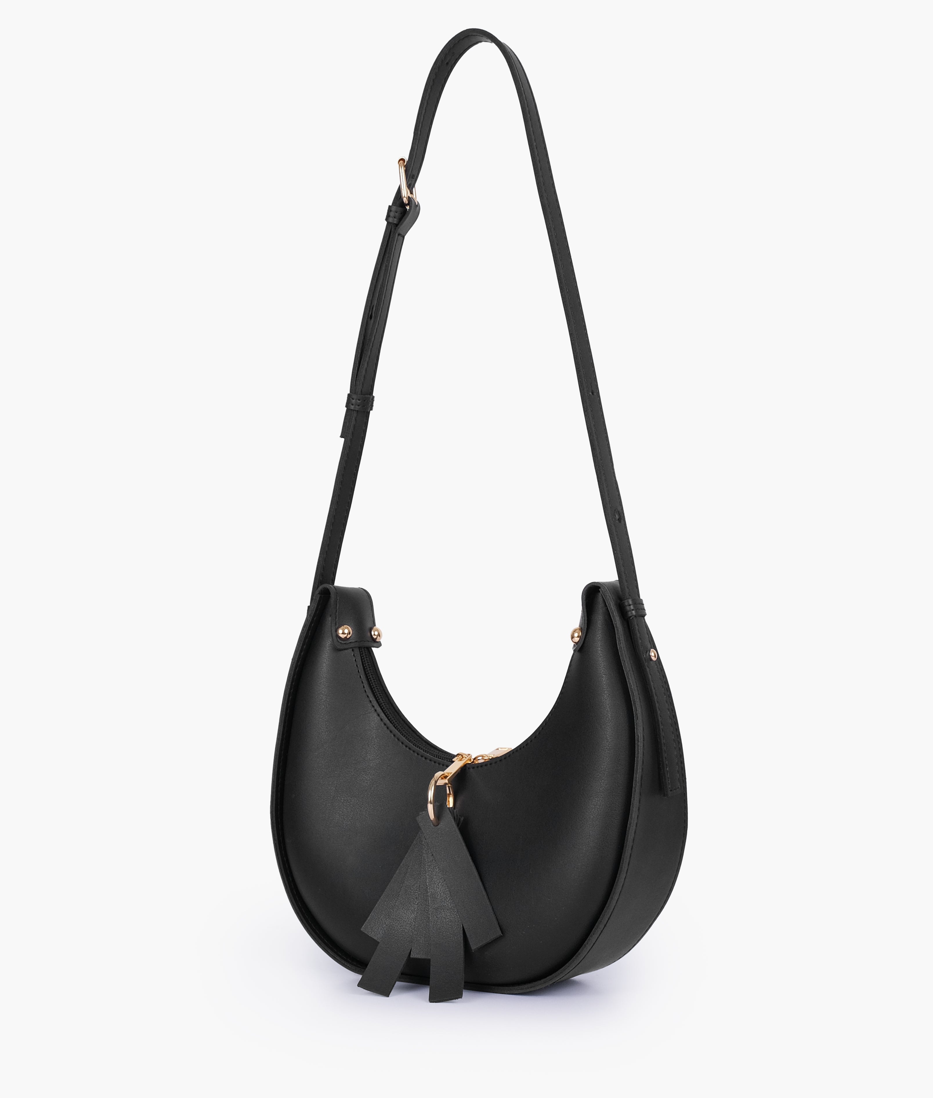 Black crescent hobo bag