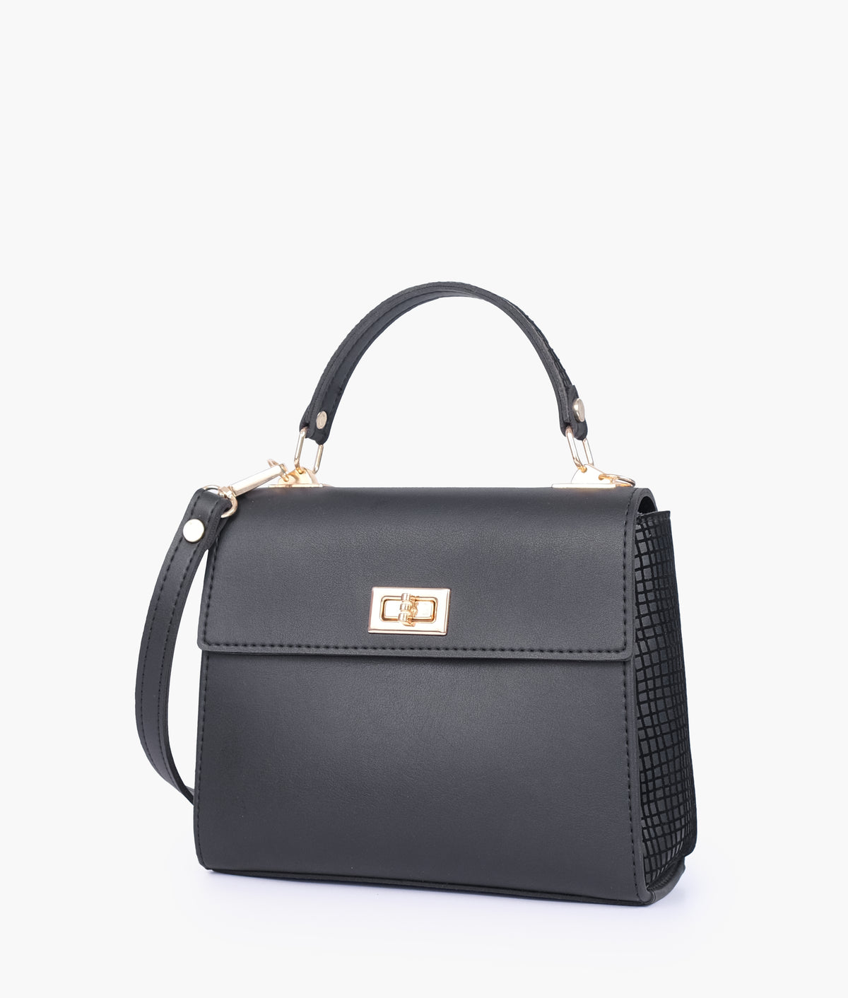 Black criss-cross top-handle bag