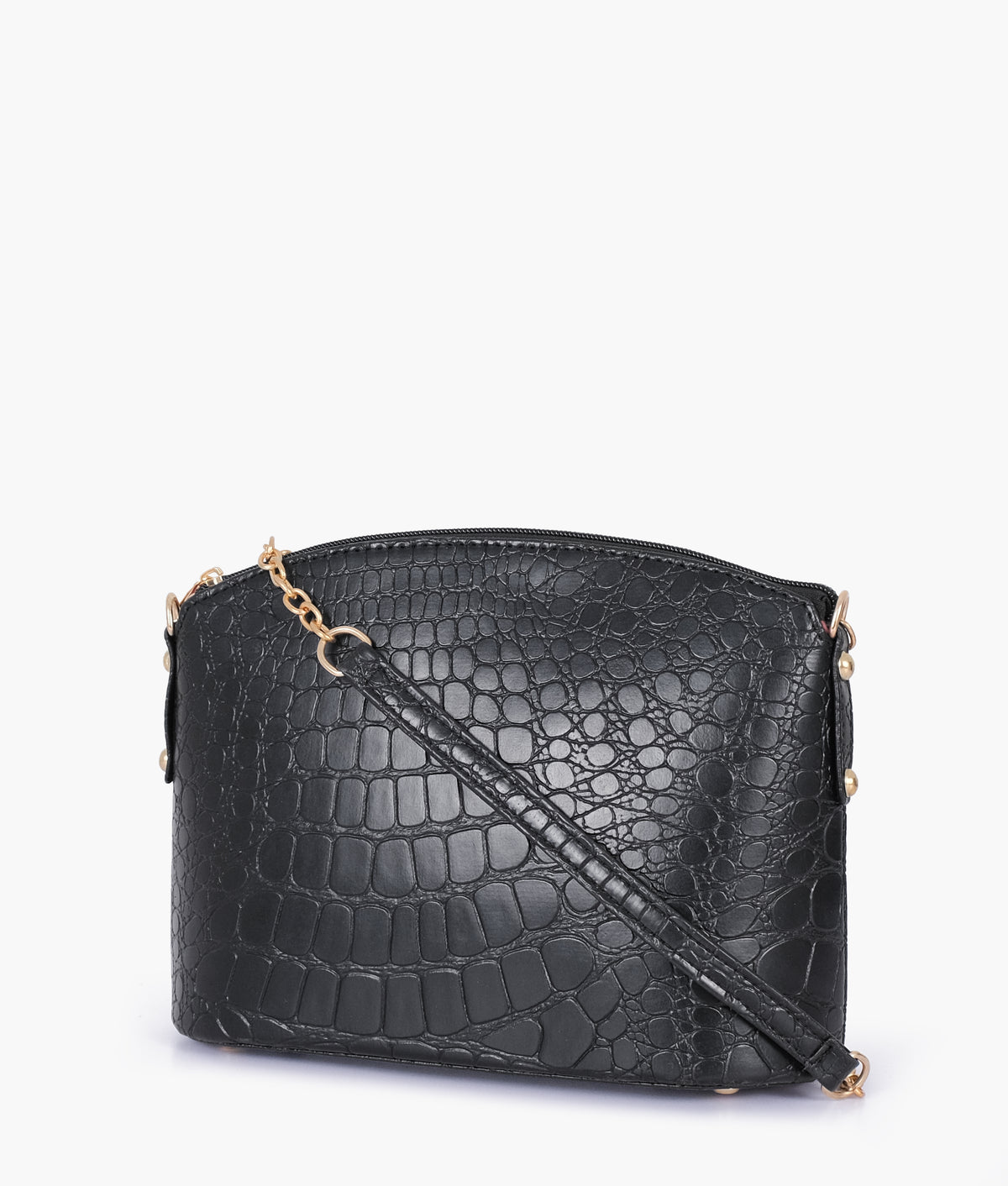 Black crocodile with chain strap cross-body bag