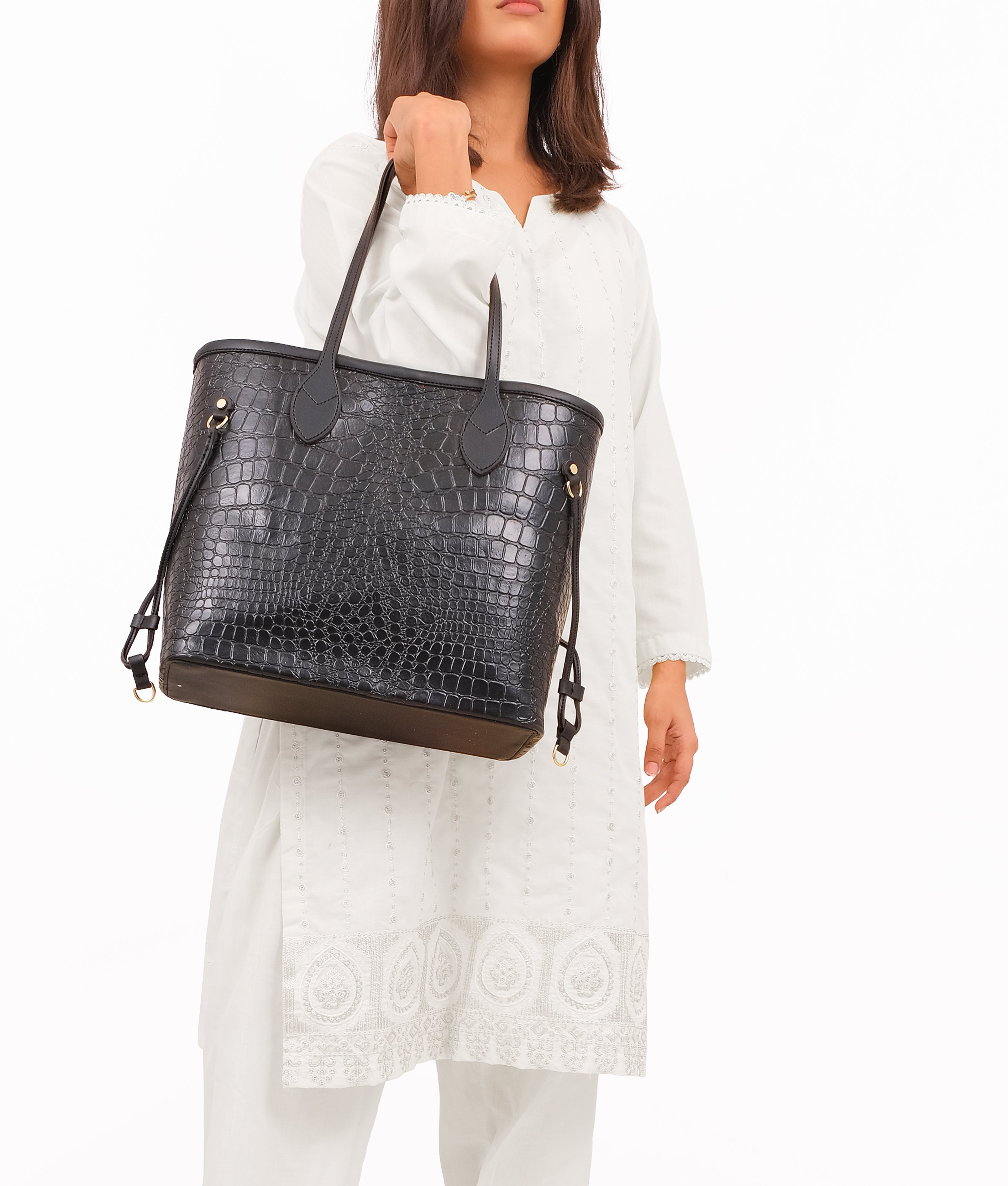 Black crocodile neverfull tote bag