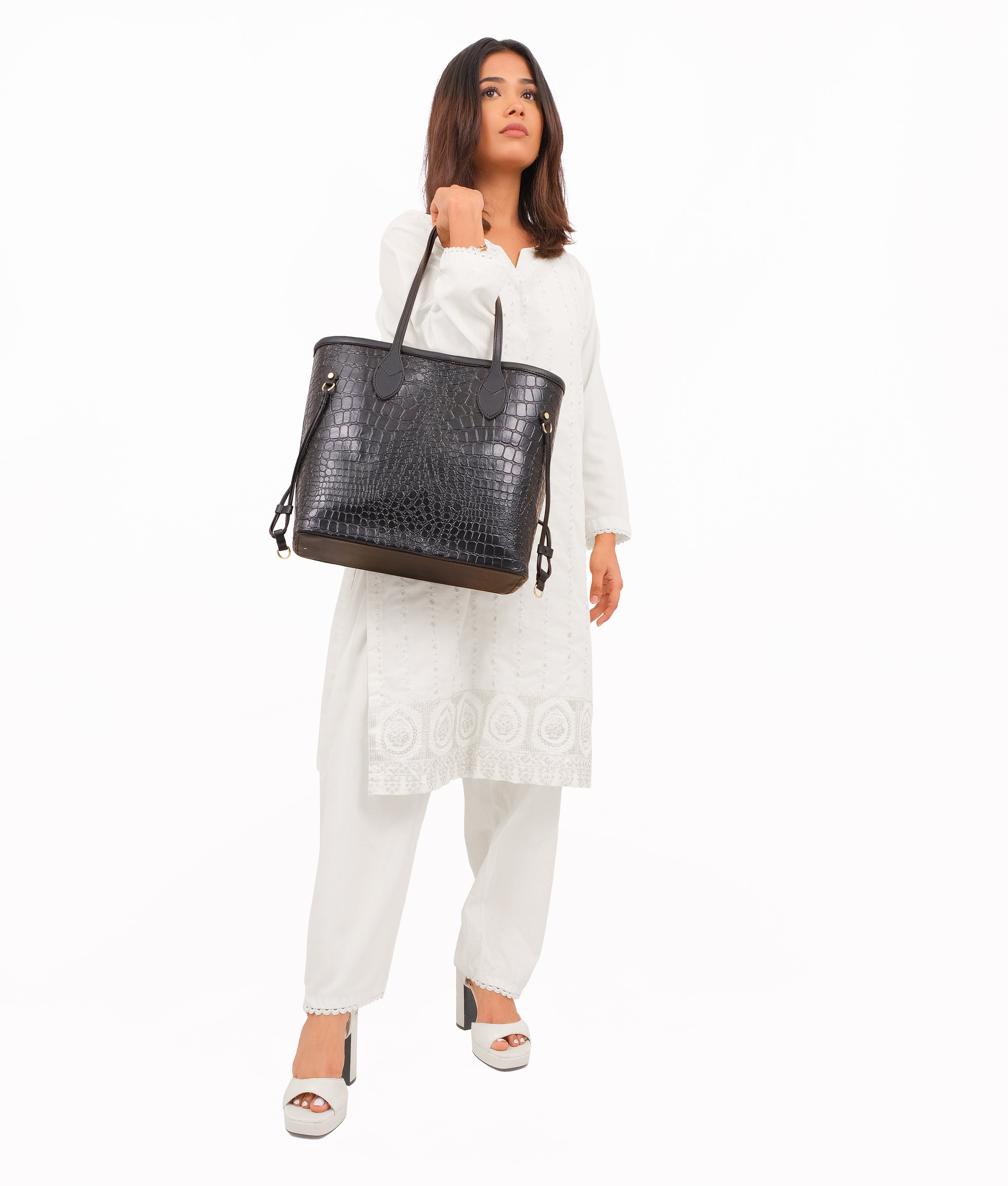 Black crocodile neverfull tote bag