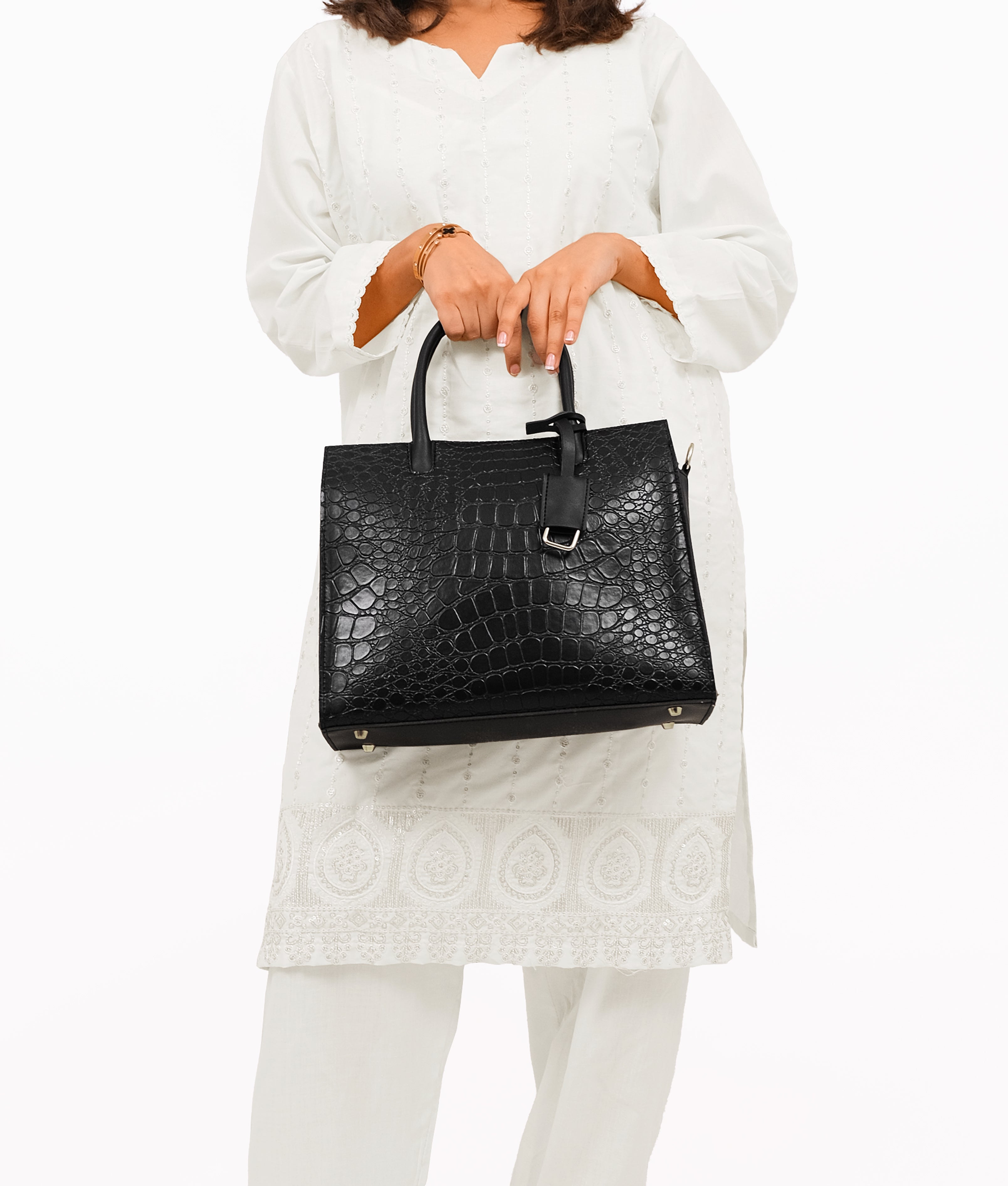 Black crocodile handbag deals