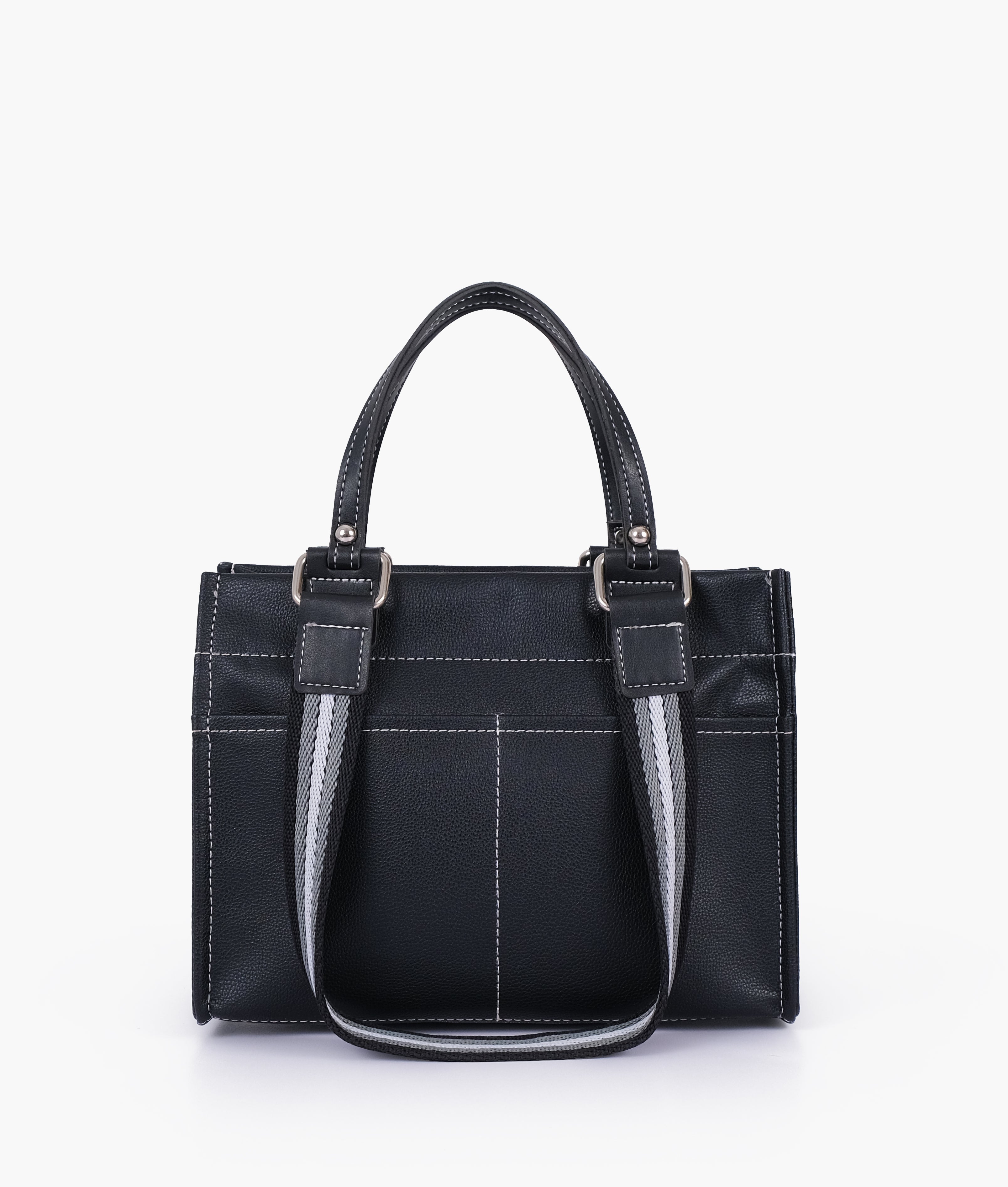 Black dual-pocket mini tote bag