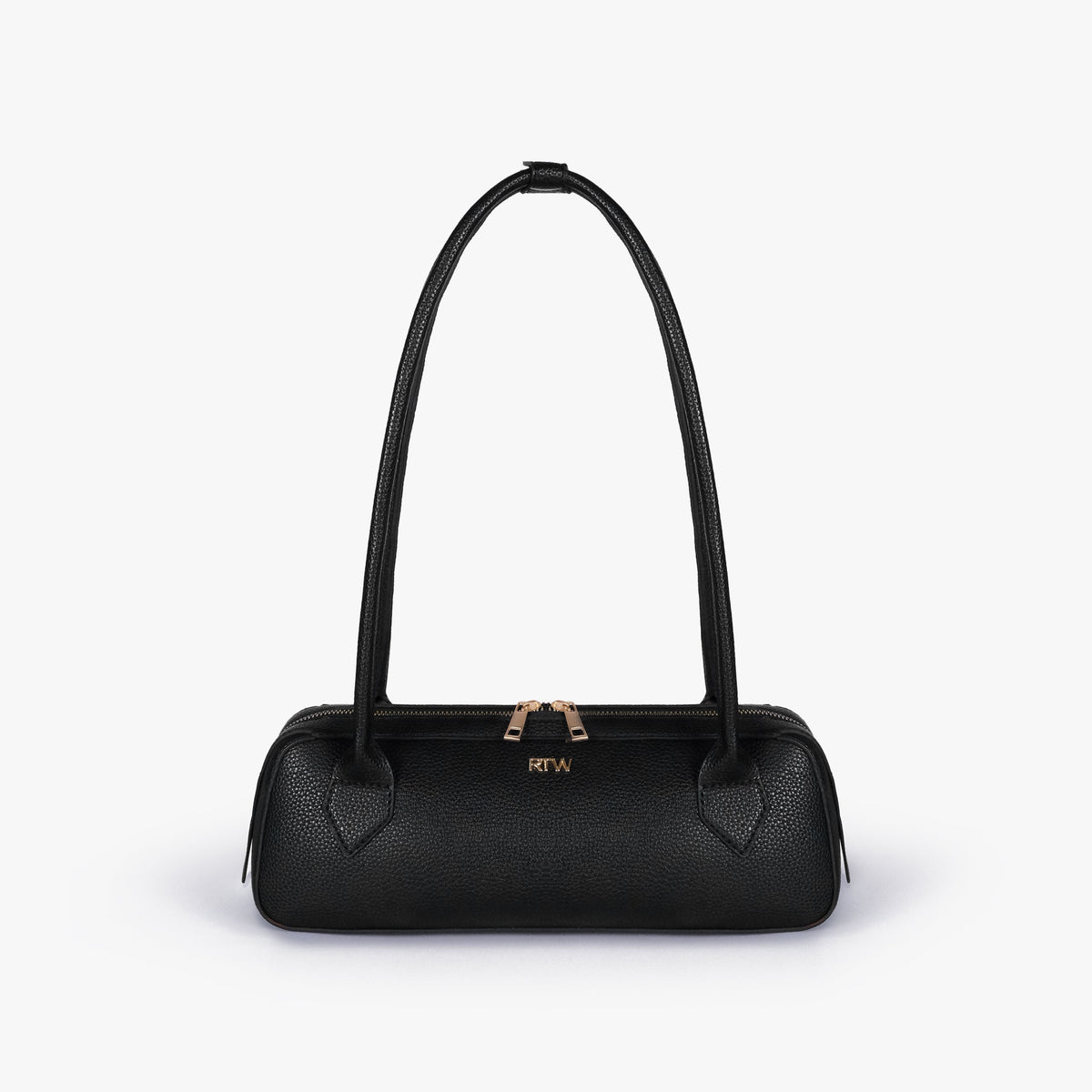 Front view of black east-west baguette bag