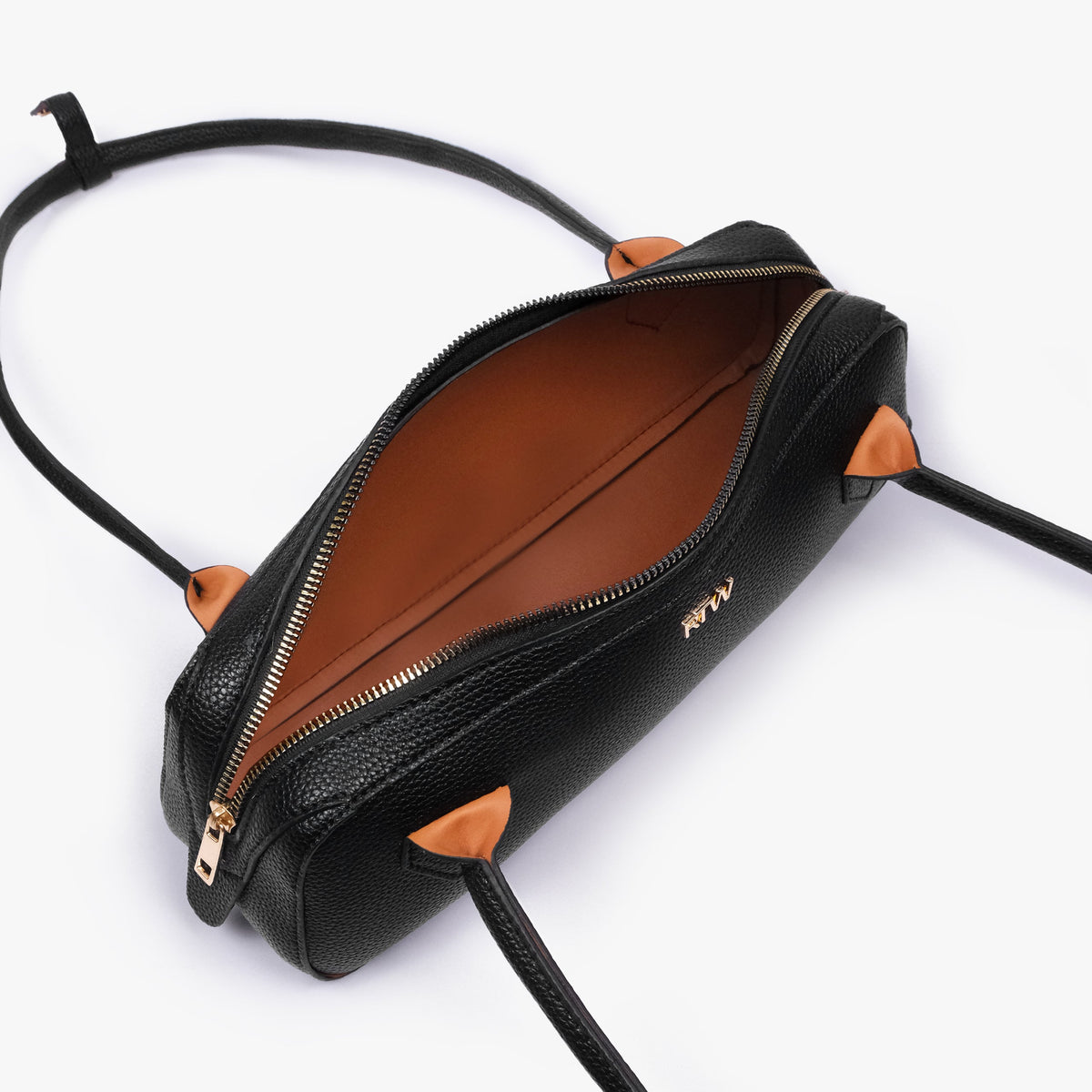 Interior of black east-west baguette bag