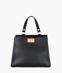 Black front lock top-handle mini bag