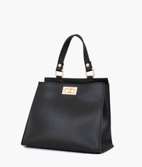 Black front lock top-handle mini bag