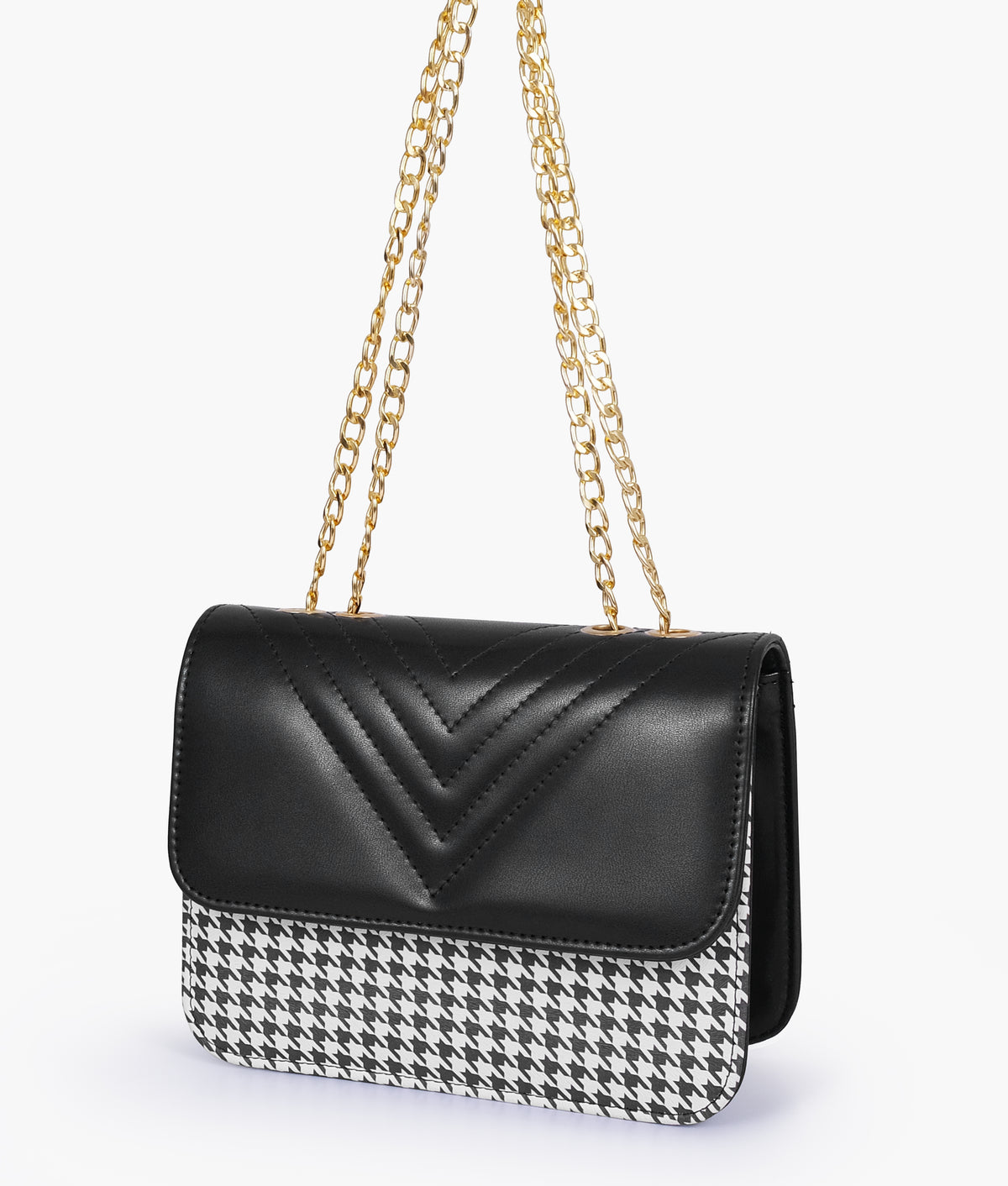 Black houndstooth chain cross-body bag