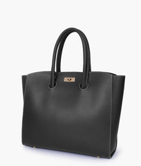 Black tote bag with multiple compartments