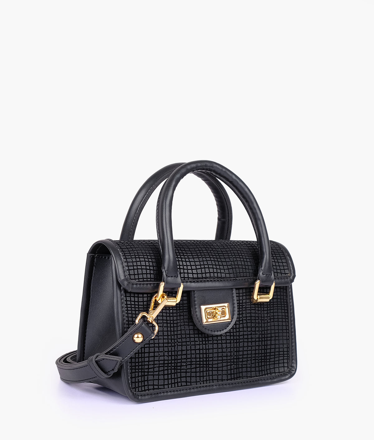 Black patterned cross-body with flap