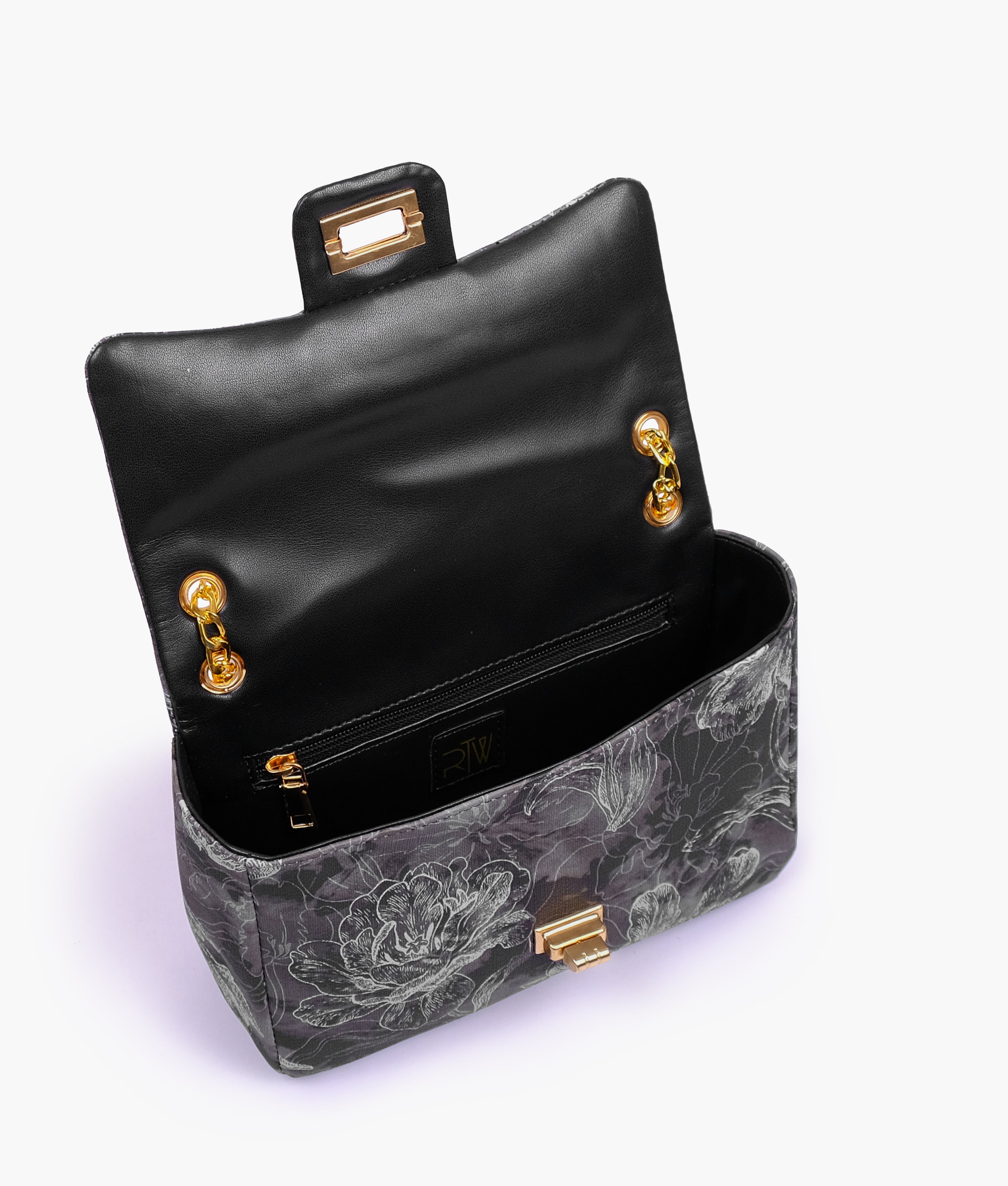 Black printed mini bag with chain