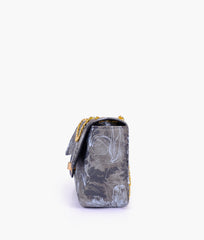 Black printed mini bag with chain