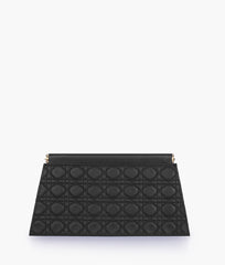 Black quilted evening clutch with snap closure