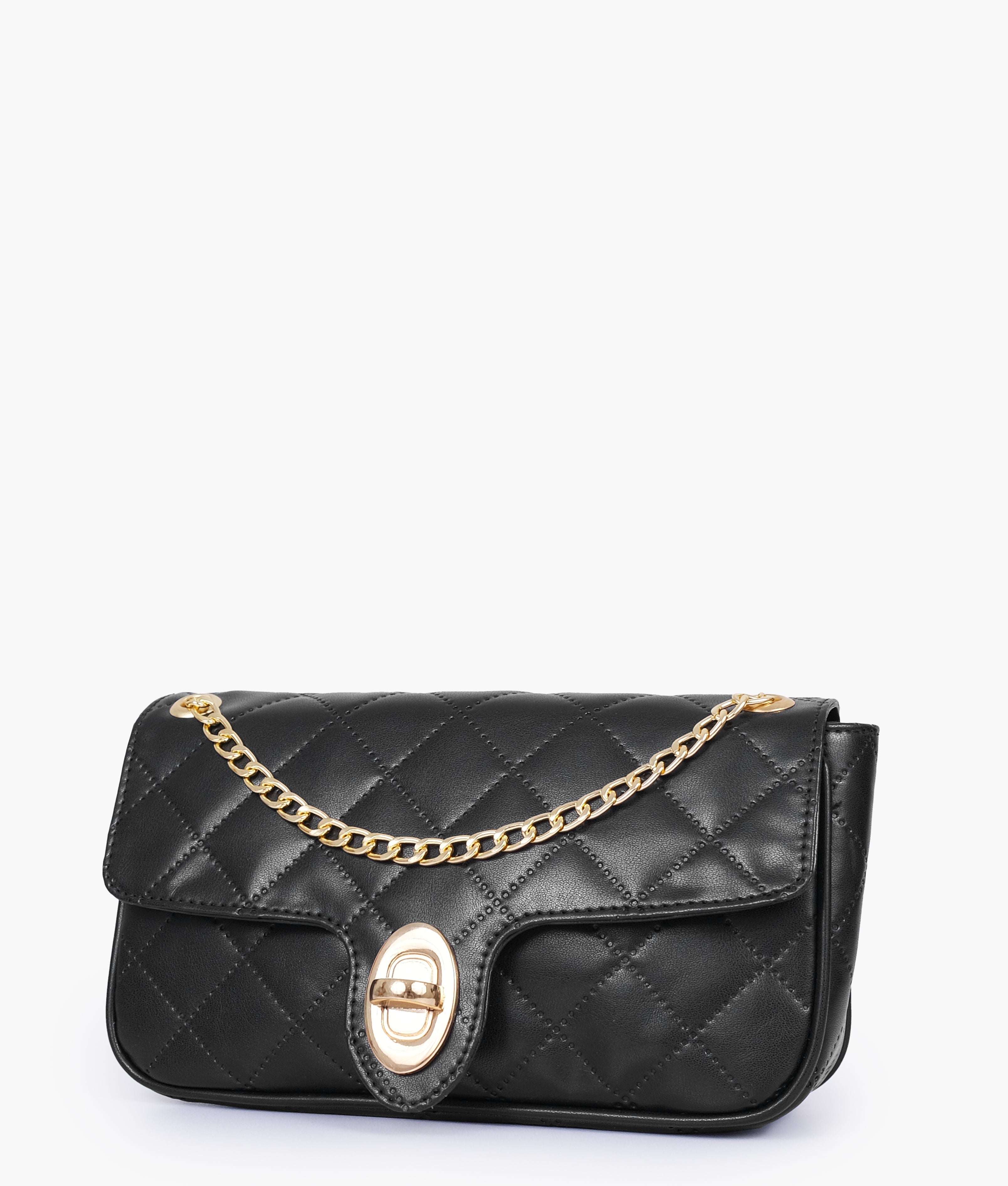 Black quilted small shoulder bag with chain