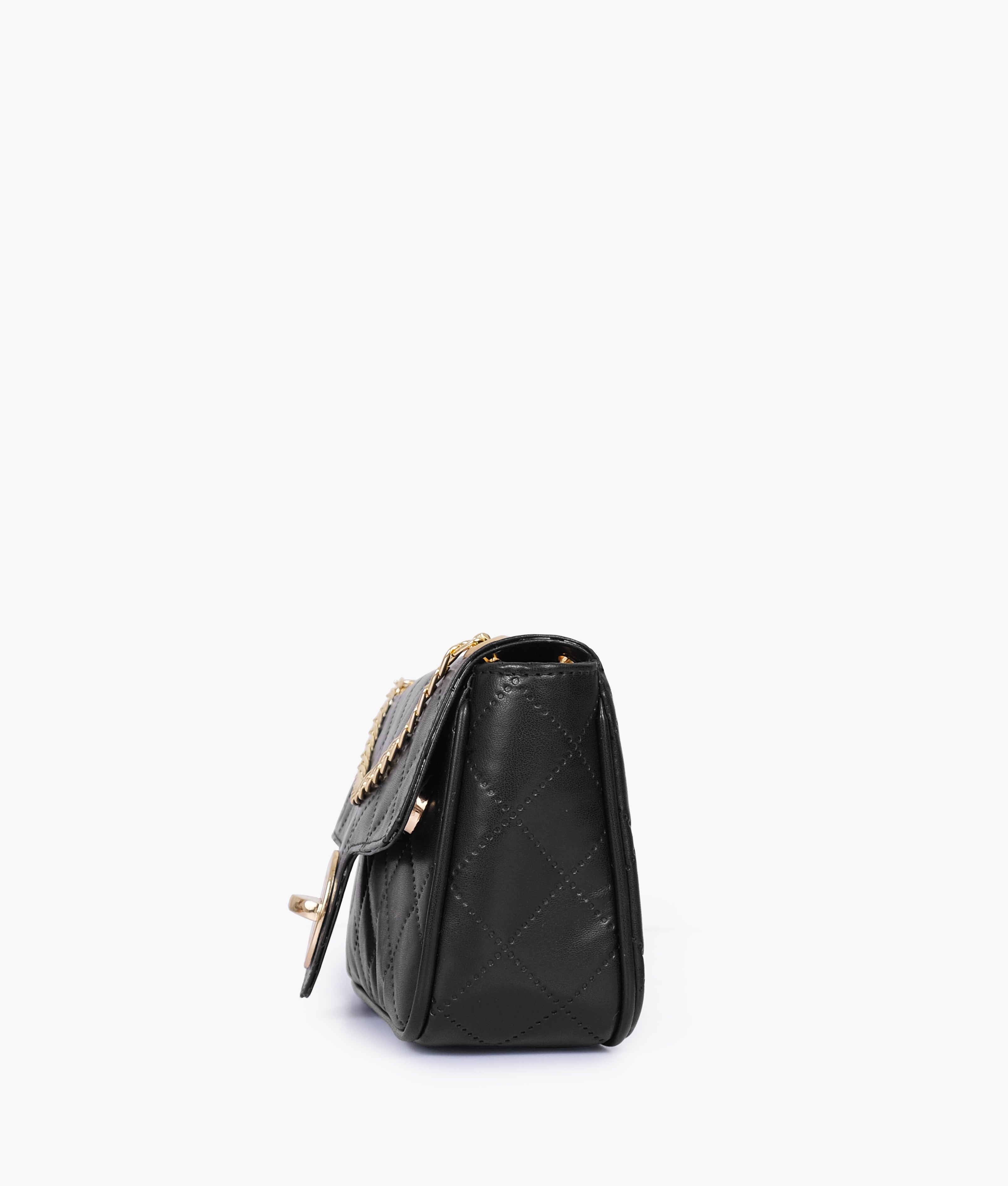 Black quilted small shoulder bag with chain