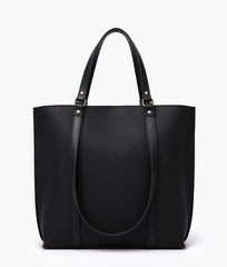 Black suede double-handle tote bag