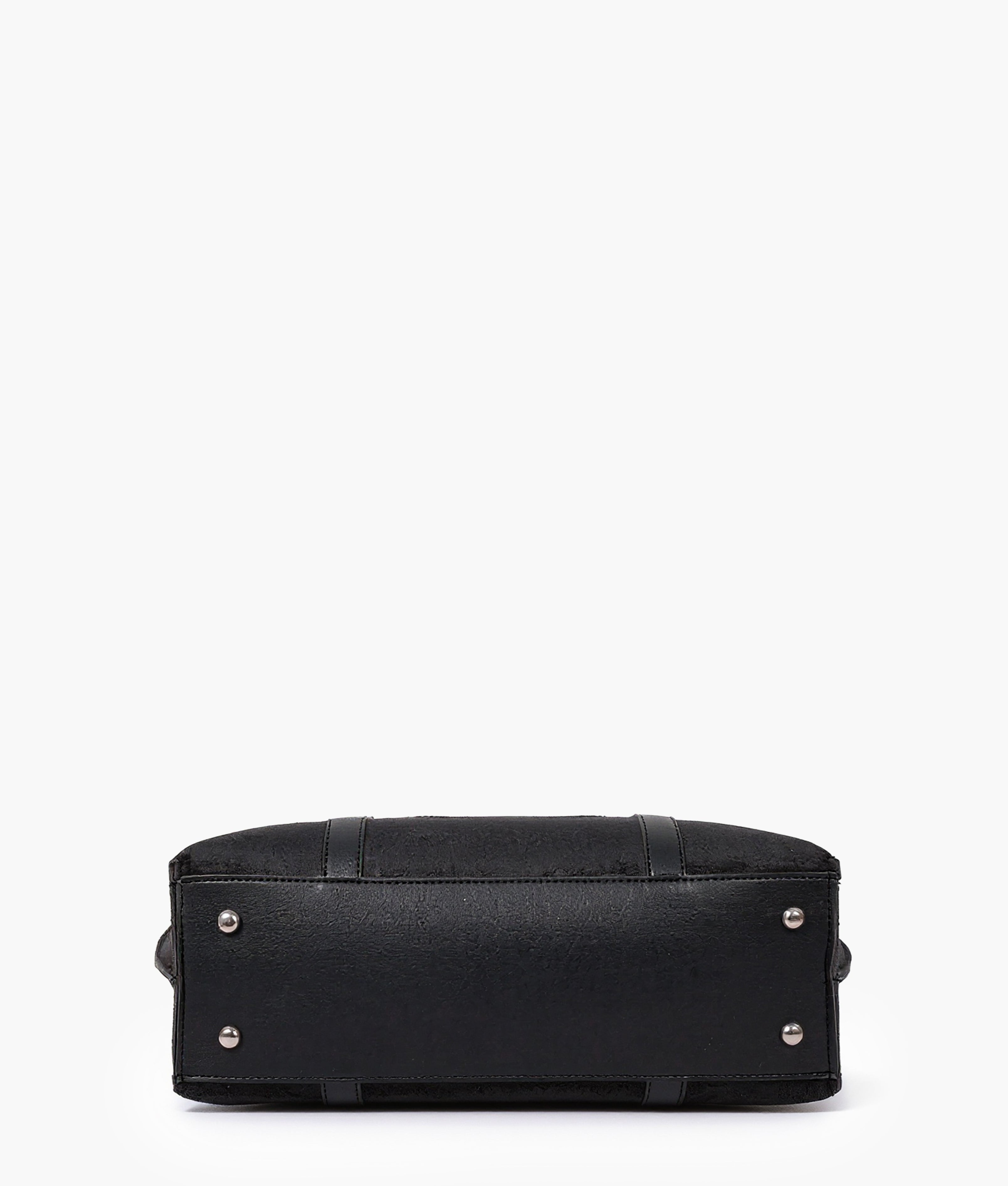 Black suede double-handle tote bag