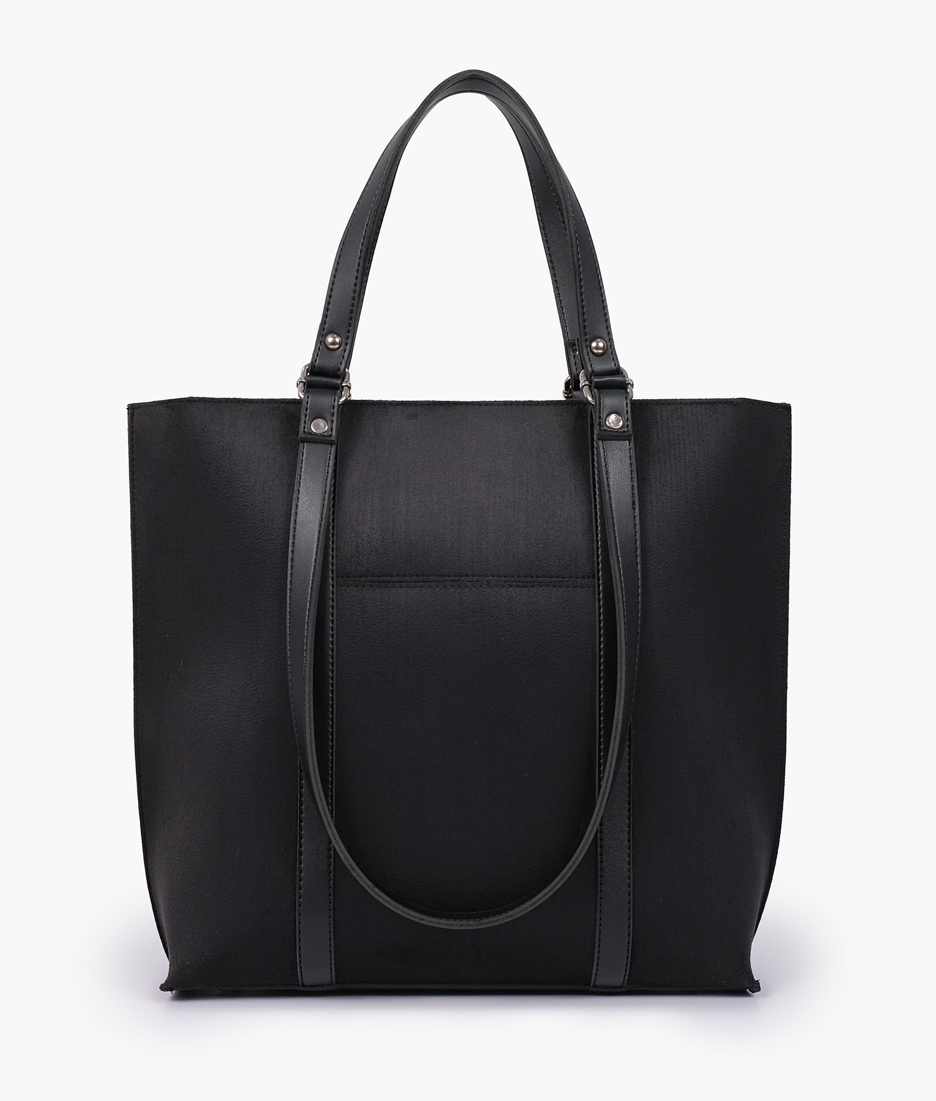Black suede double-handle tote bag - front