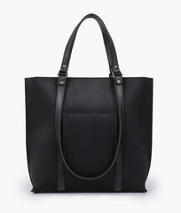 Black suede double-handle tote bag - front