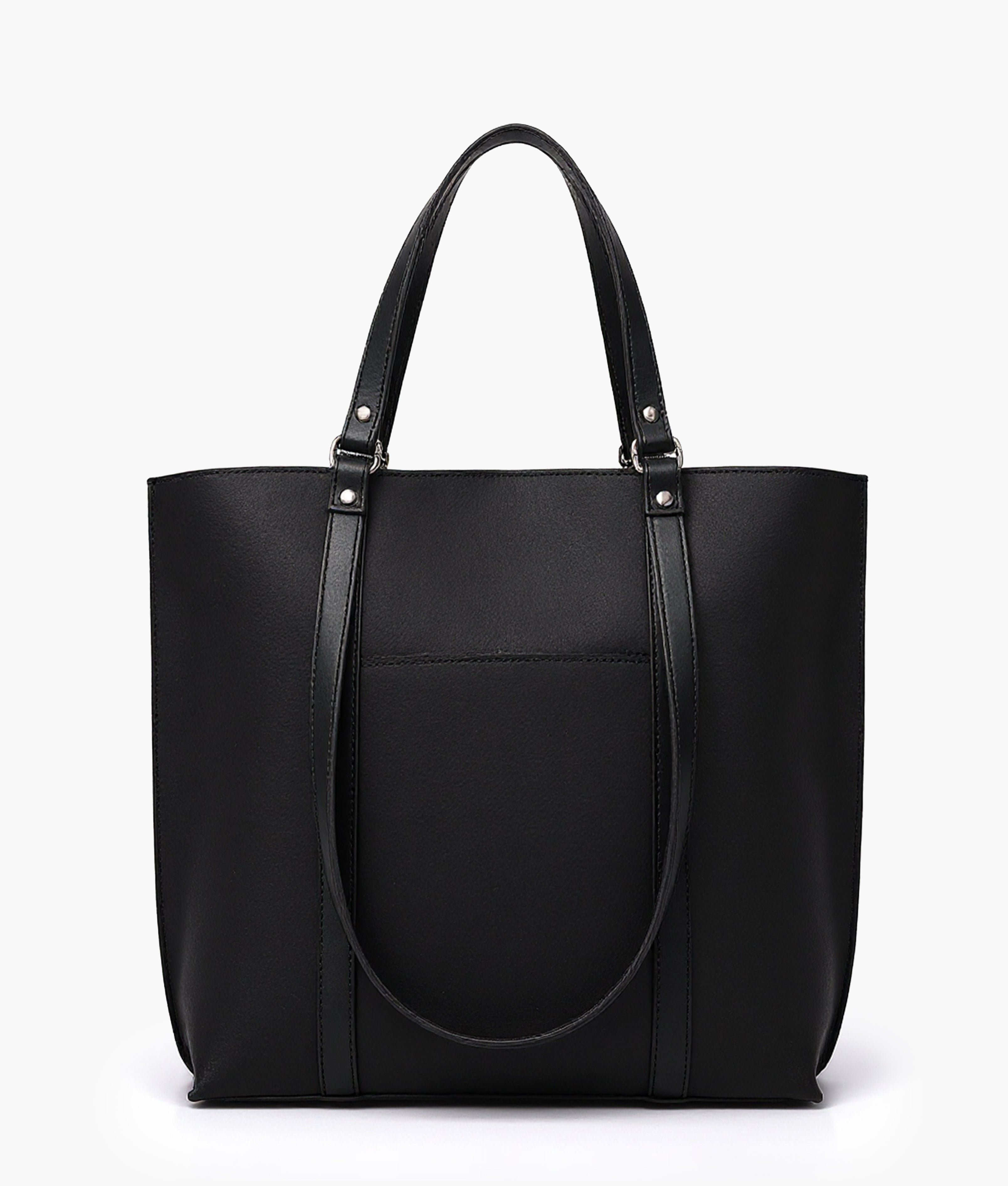 Black suede double-handle tote bag
