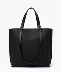 Black suede double-handle tote bag