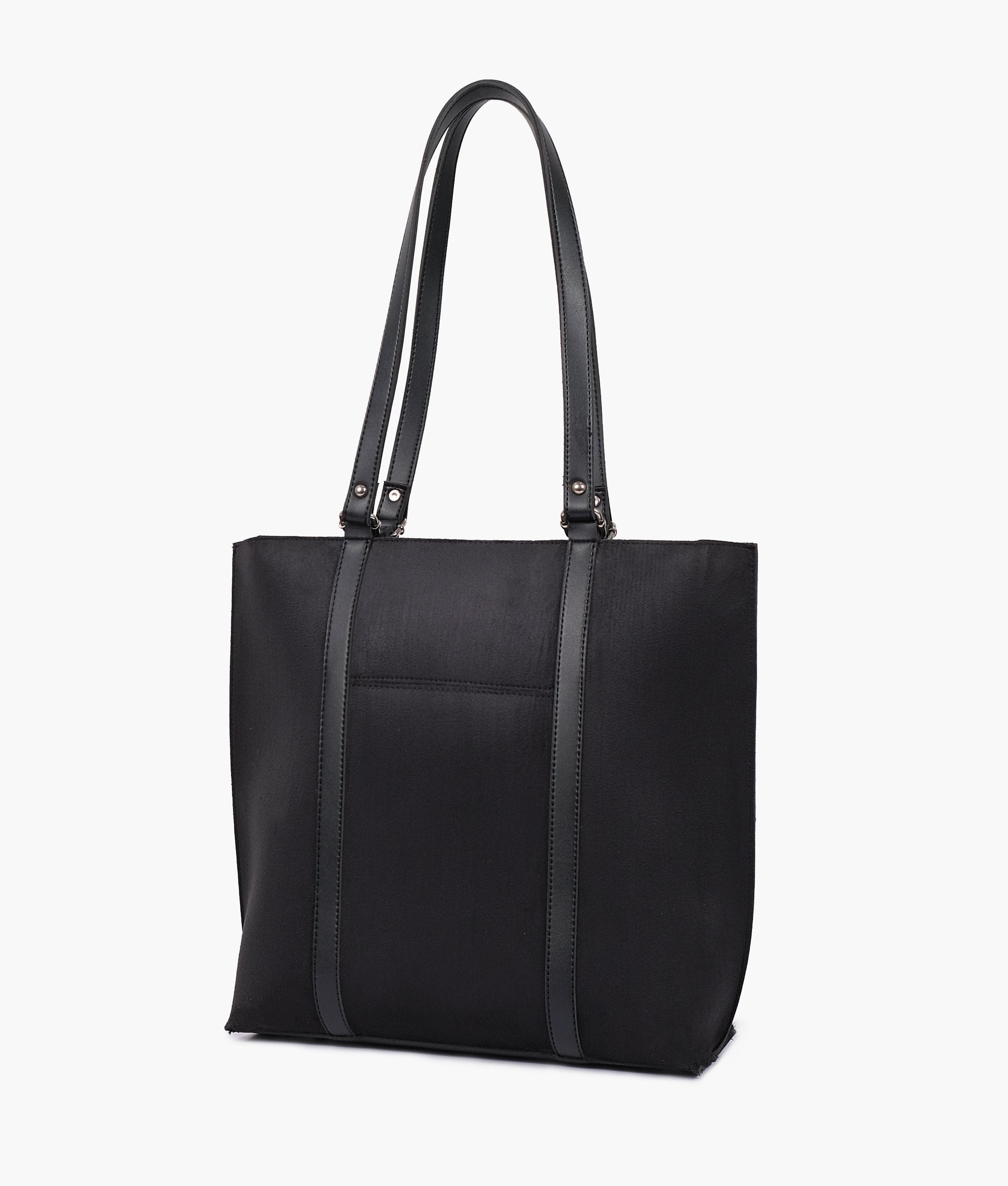 Black suede double-handle tote bag - quarter 2