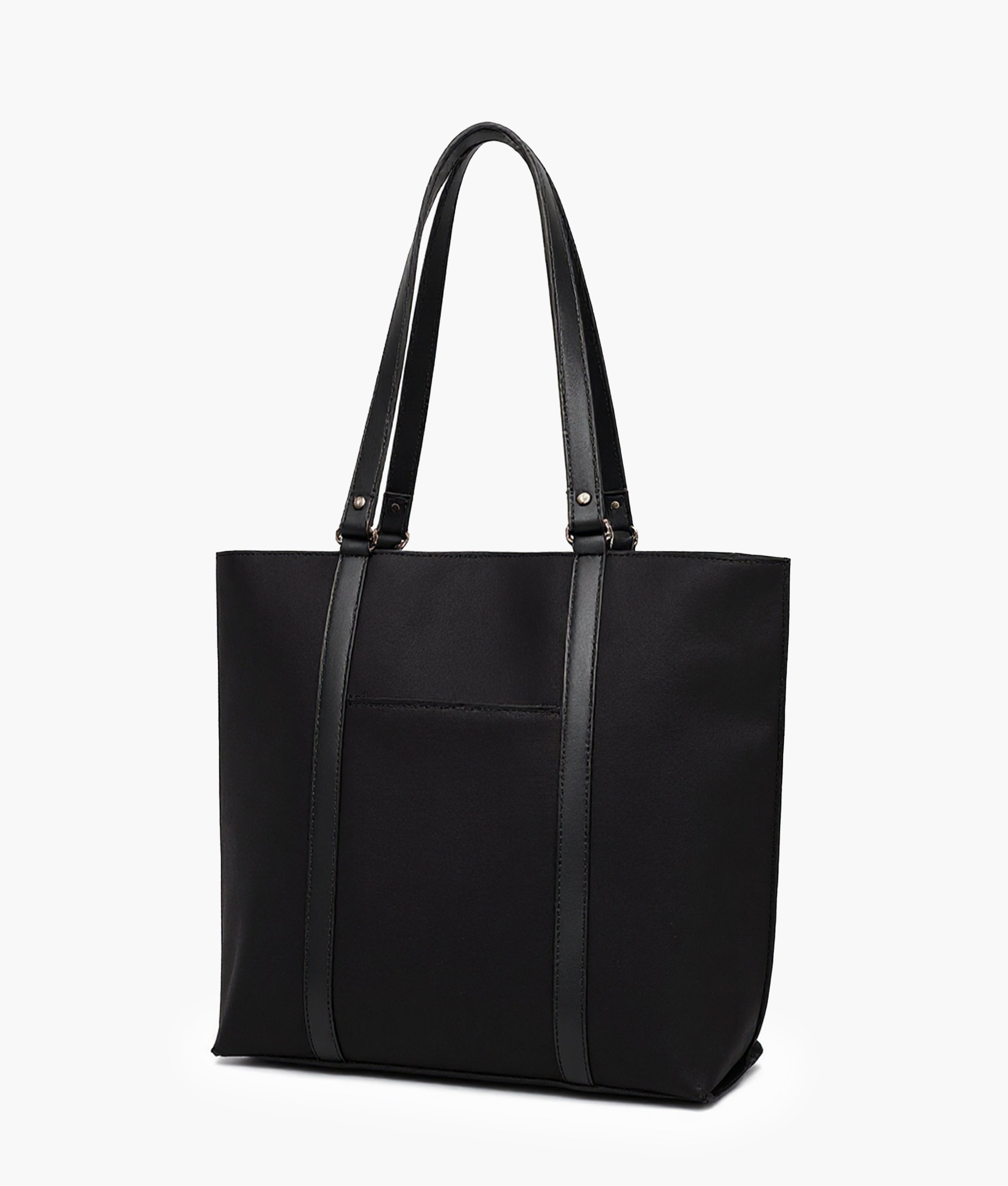 Black suede double-handle tote bag