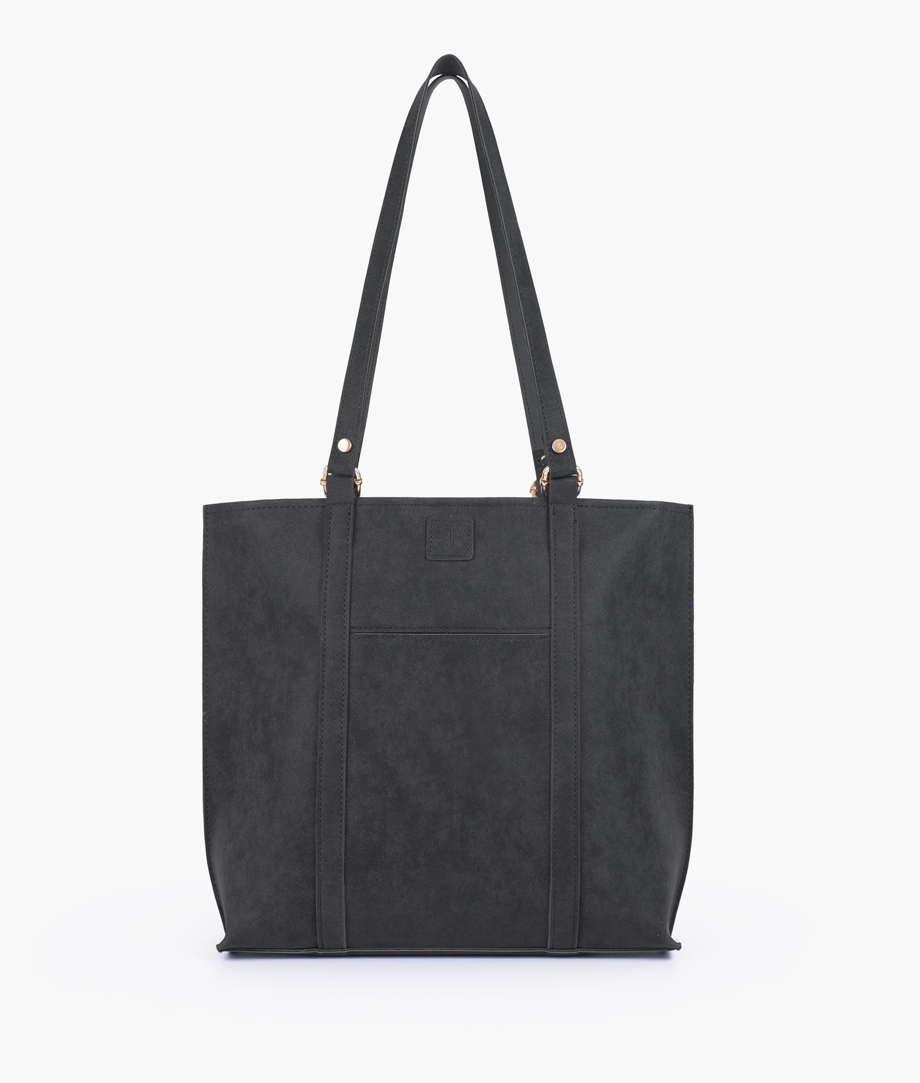 Black mocha suede double-handle tote