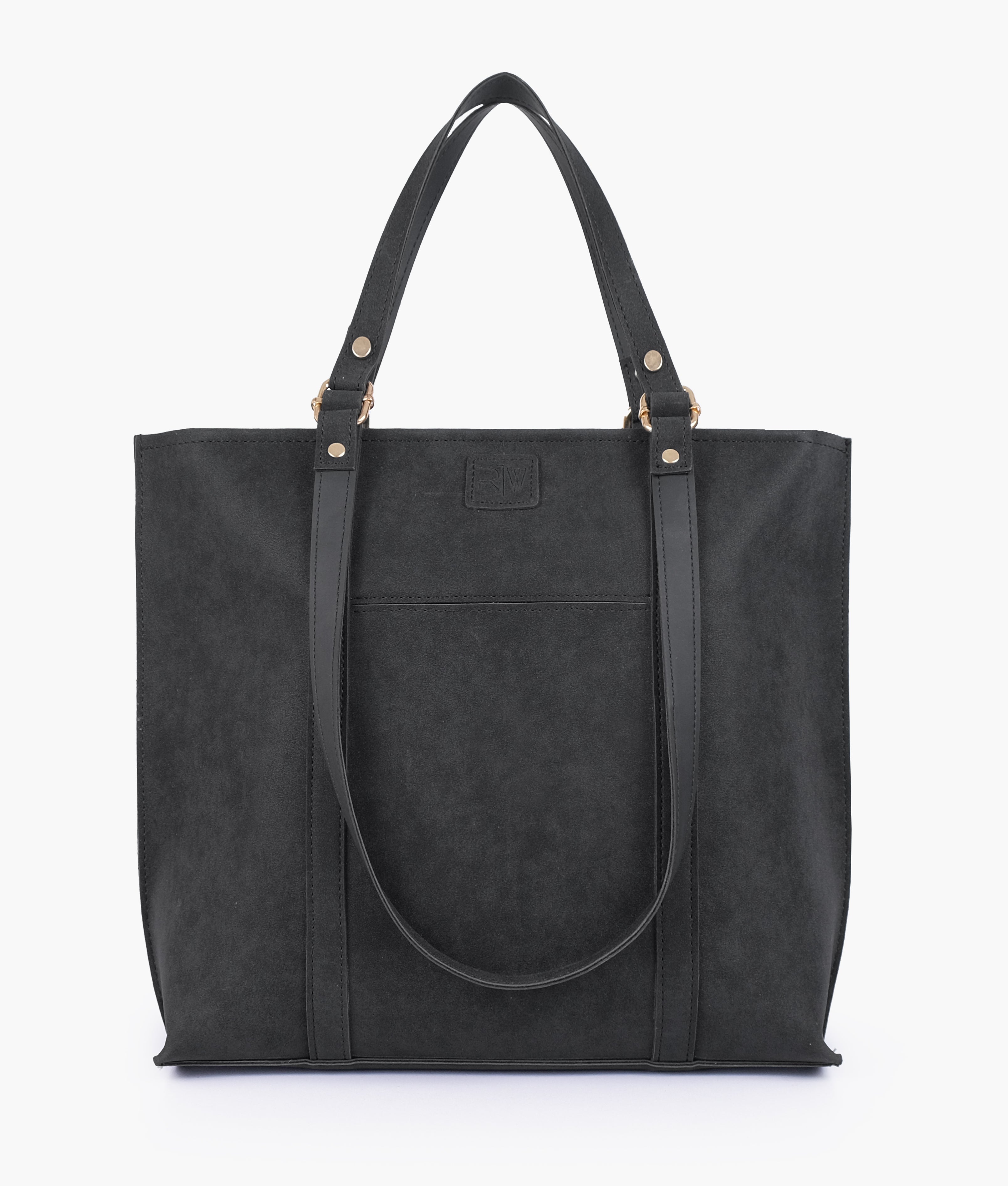 Black mocha suede double-handle tote