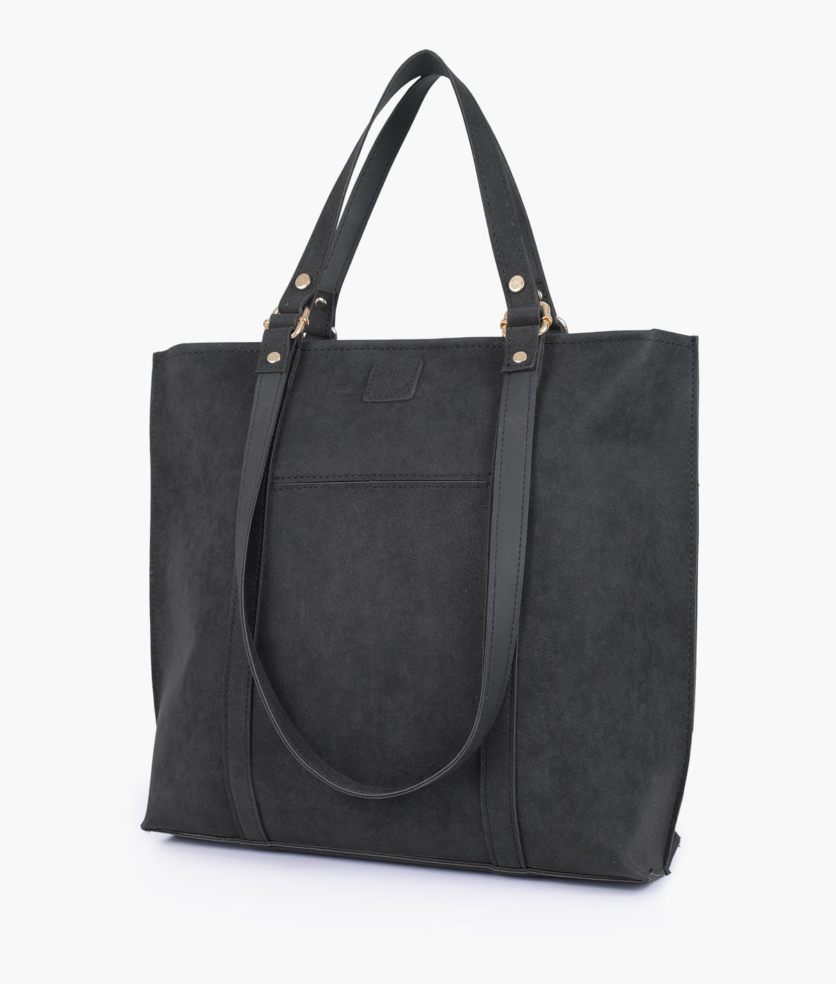 Black mocha suede double-handle tote